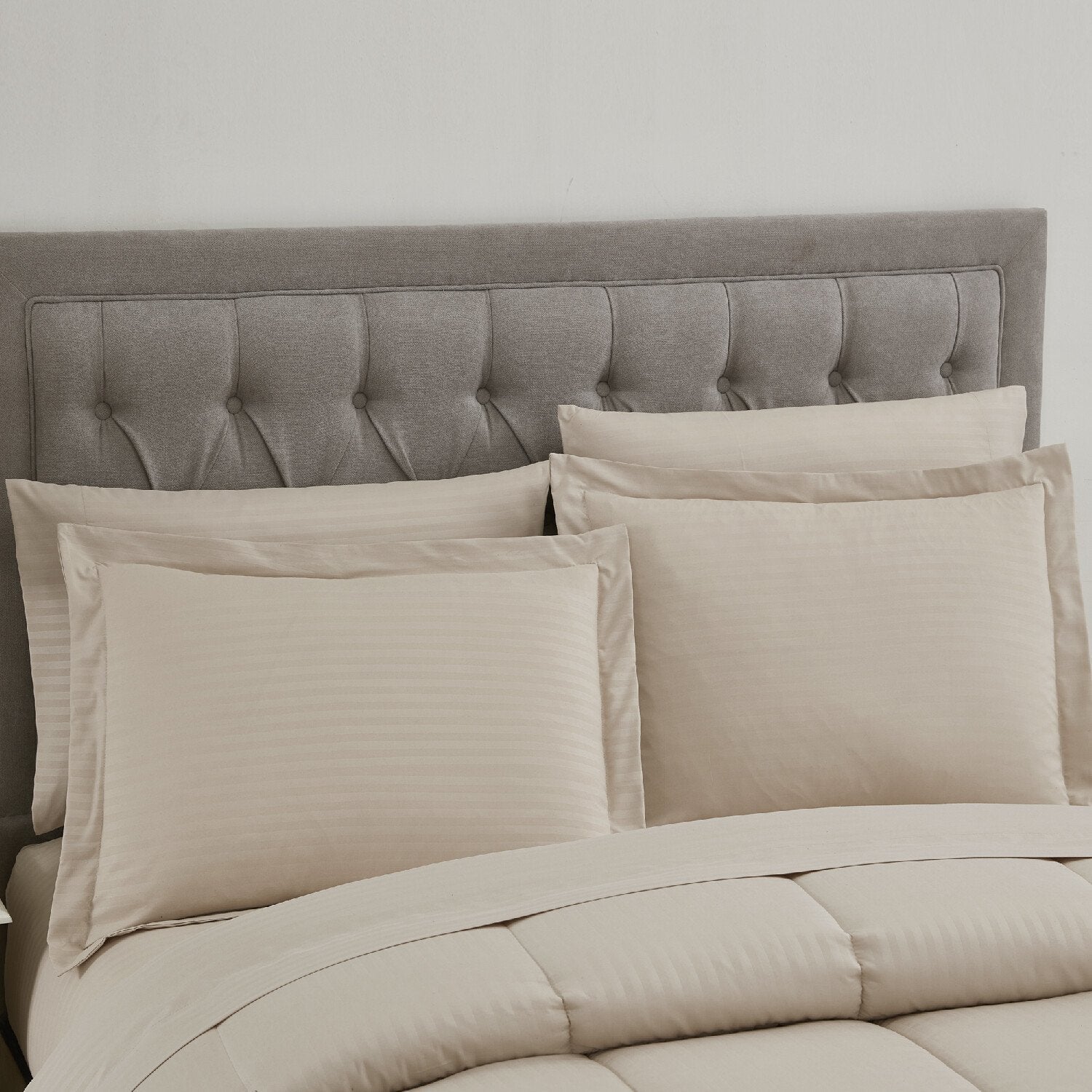 Dobby Stripe 8-Piece Bed In A Bag Comforter Set Beige - Shams