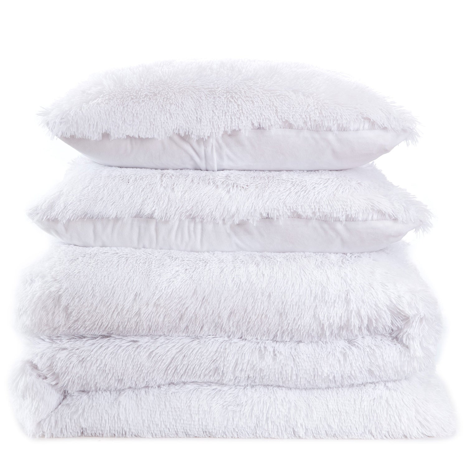 Shaggy Faux Fur 3-Piece Comforter Set White - Folded