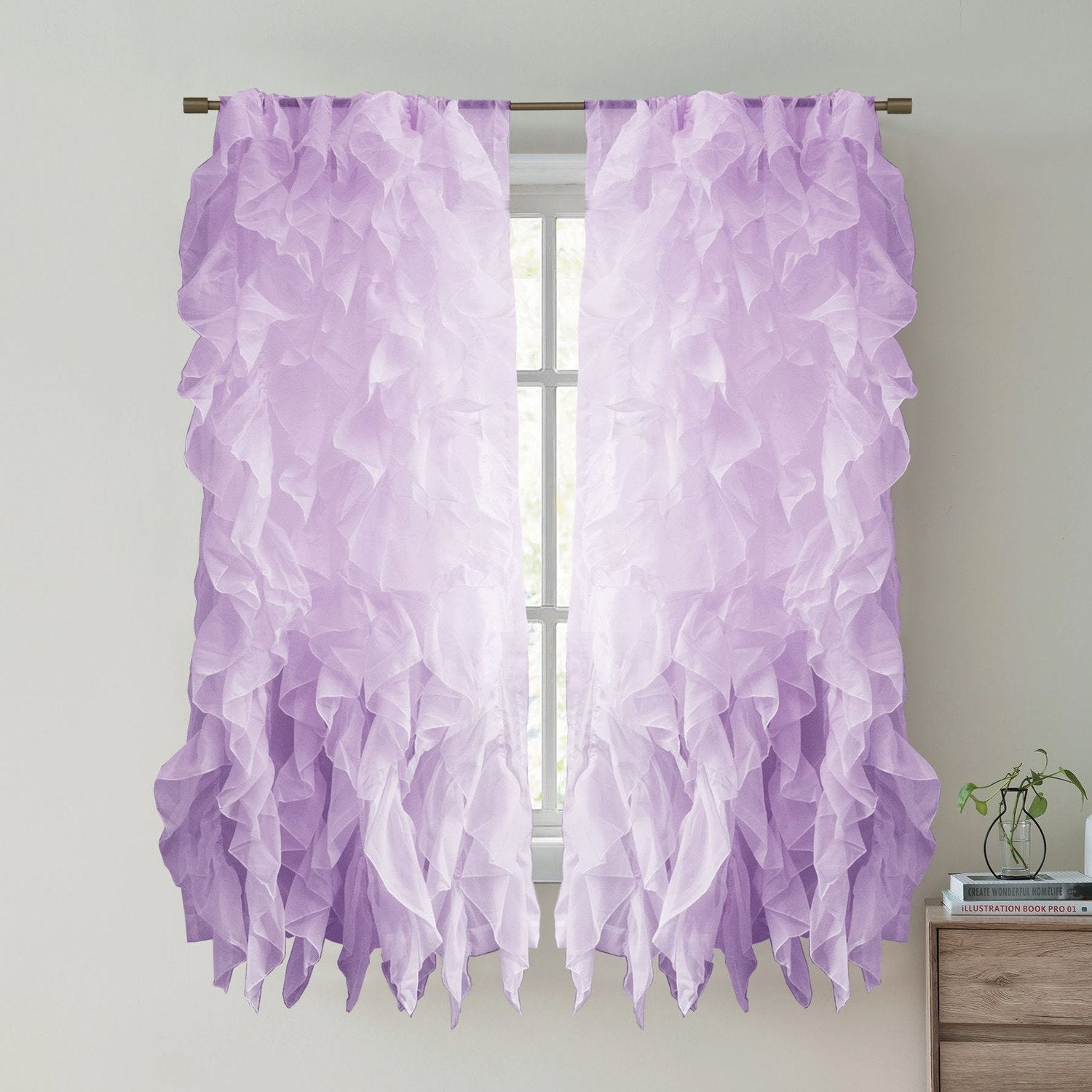 Chic Sheer Voile Ruffled Window Curtain 2-Pack Lavender 63X100
