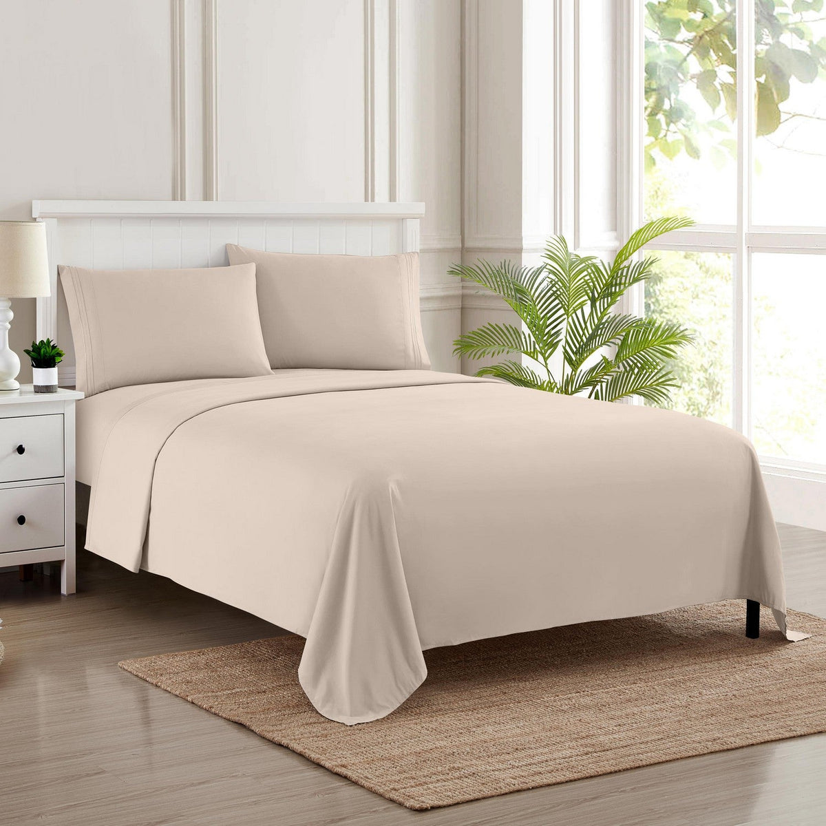 RV Queen / Short Queen Beige 4-Piece Bed Sheet Set