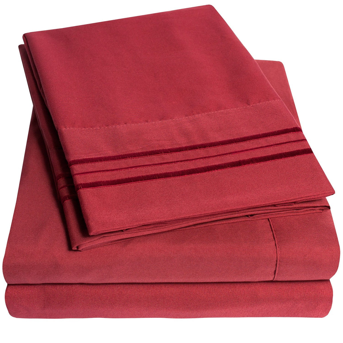 Classic 4-Piece Bed Sheet Set (Burgundy) - Folded