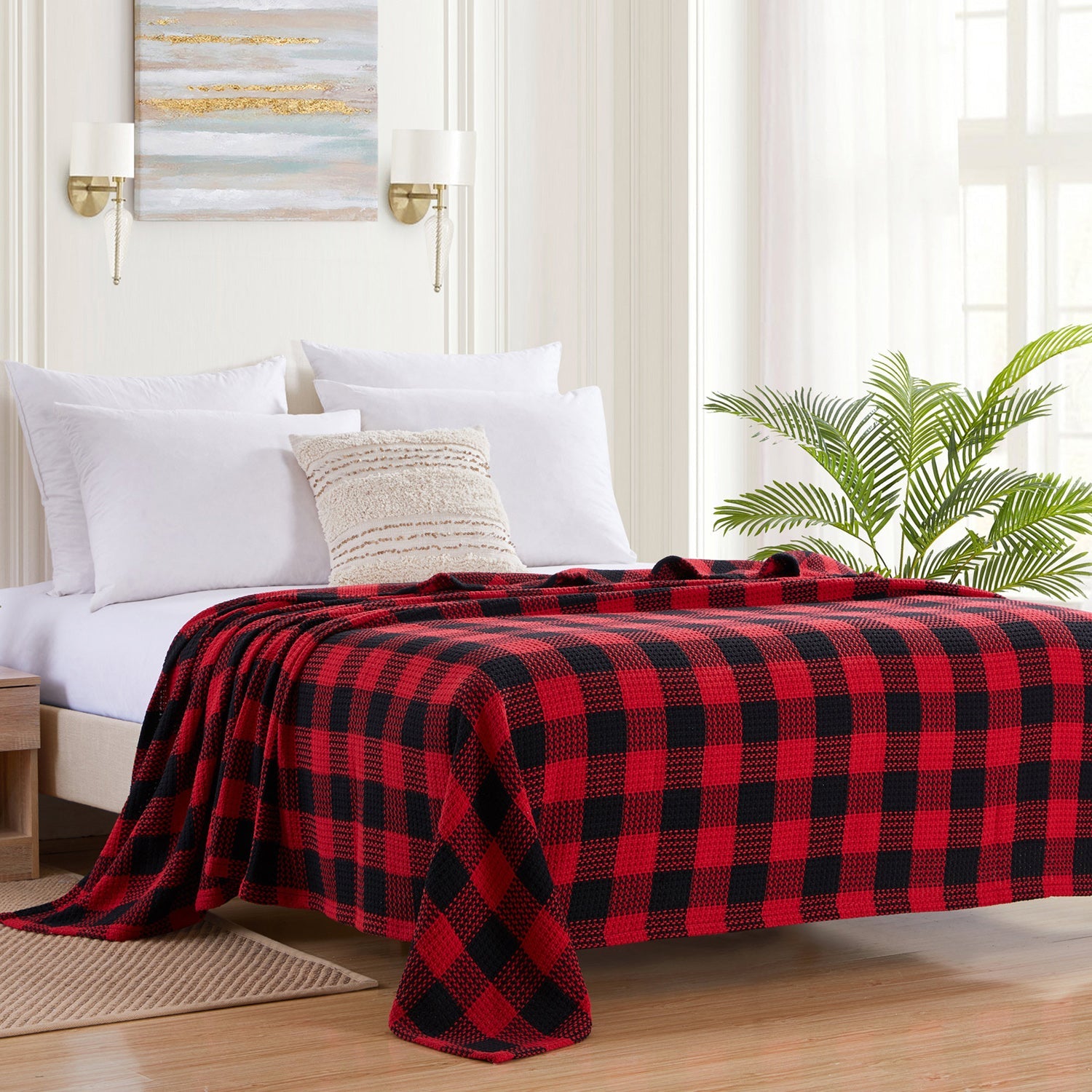Cotton Buffalo Check Blanket Burgundy Black - Bed