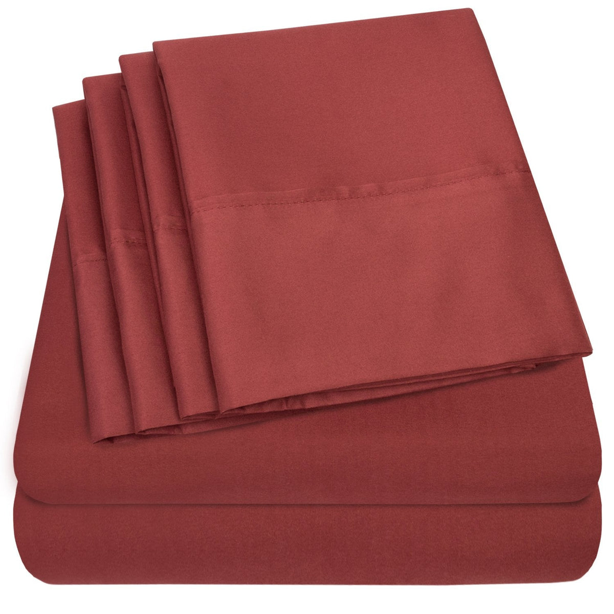 Deluxe 6-Piece Bed Sheet Set (Burgundy) - Folded