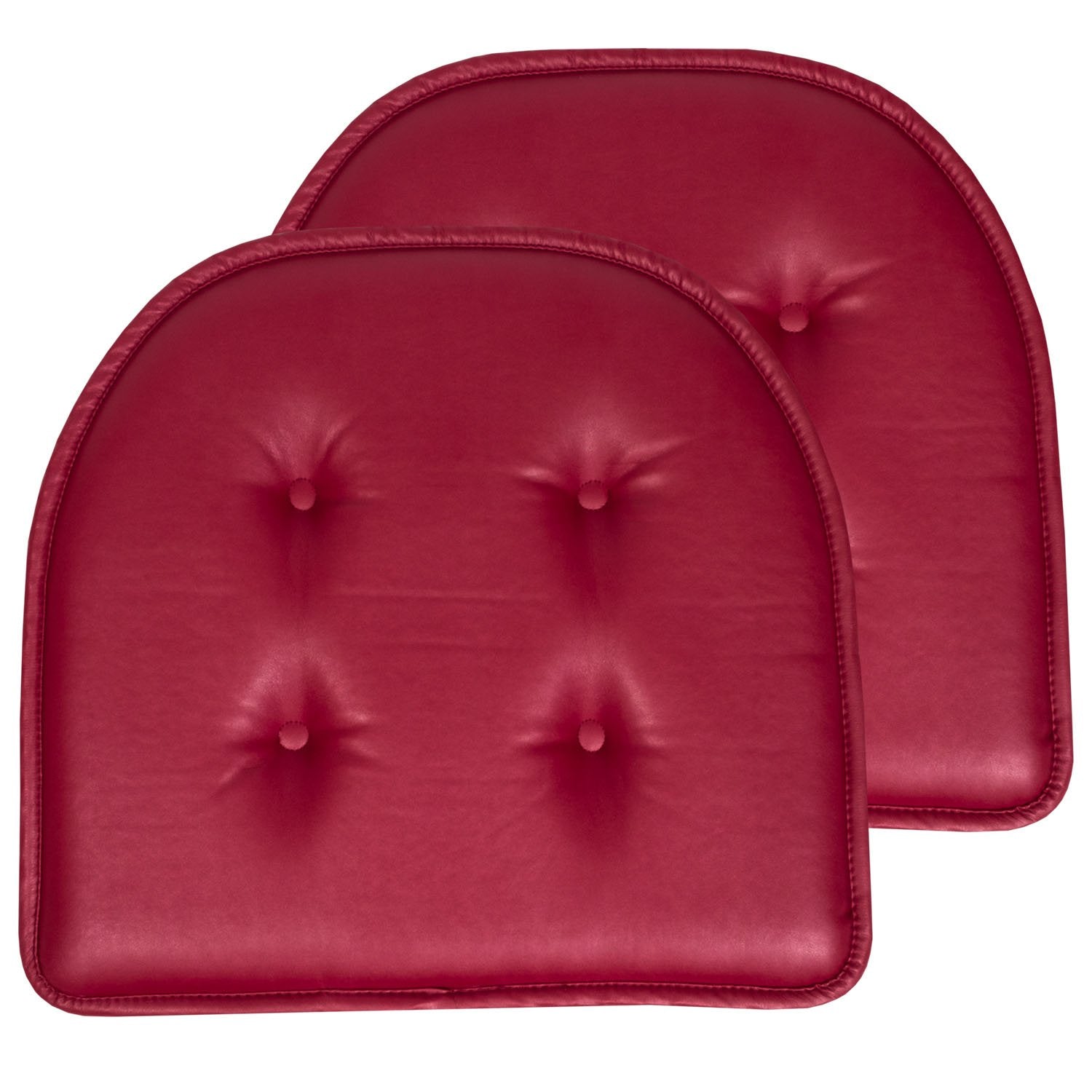 Faux Leather U Shape Chair Cushion Set Burgundy 2-Pack