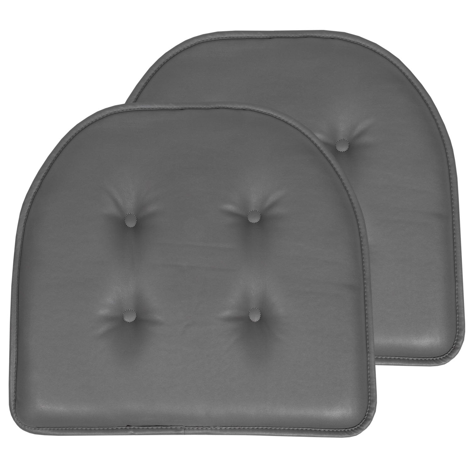 Faux Leather U Shape Chair Cushion Set Gray 2-Pack