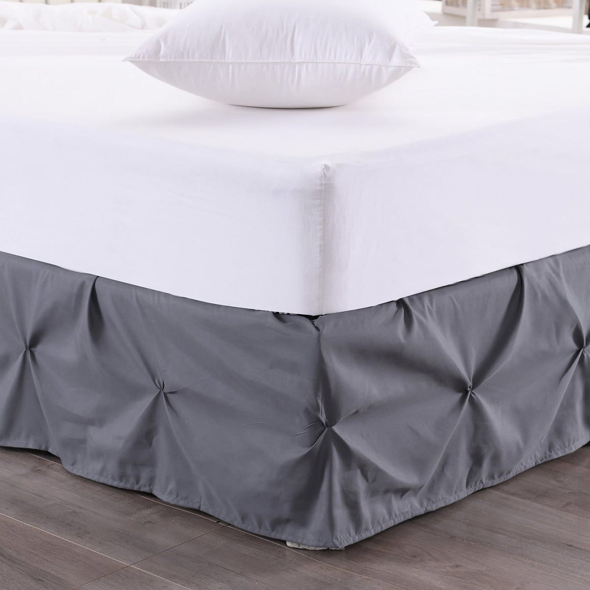 Hudson Pintuck Bed Skirt - Gray