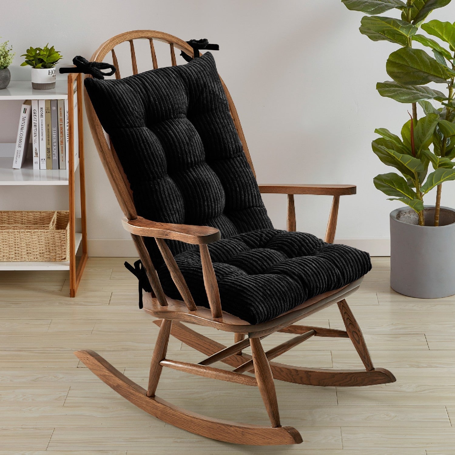 Velvet 2-Piece Rocking Chair Cushion Set Black
