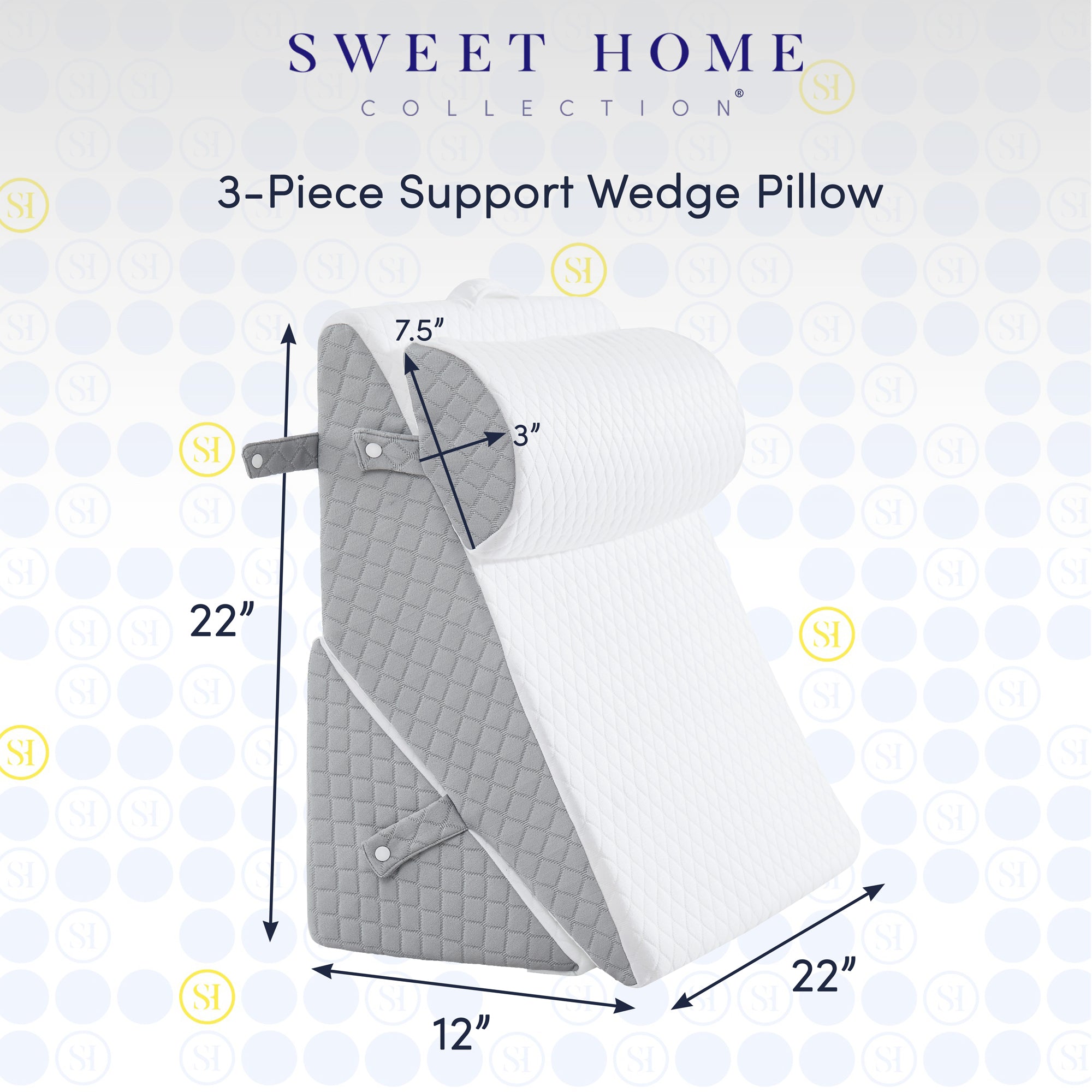 3-Piece Support Wedge Pillow Set with High Density Foam