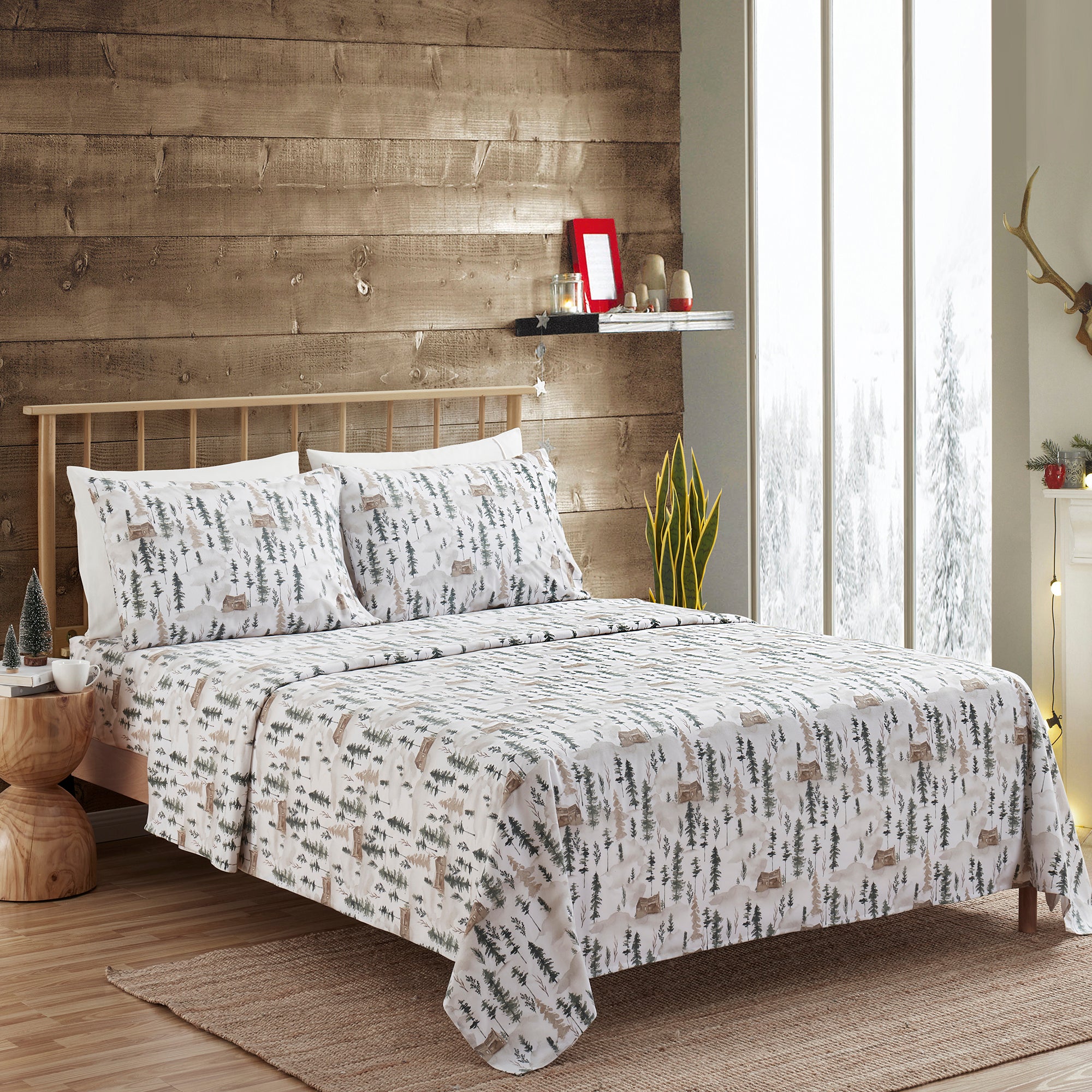Winter Cabin Flannel 4-Piece Sheet Set