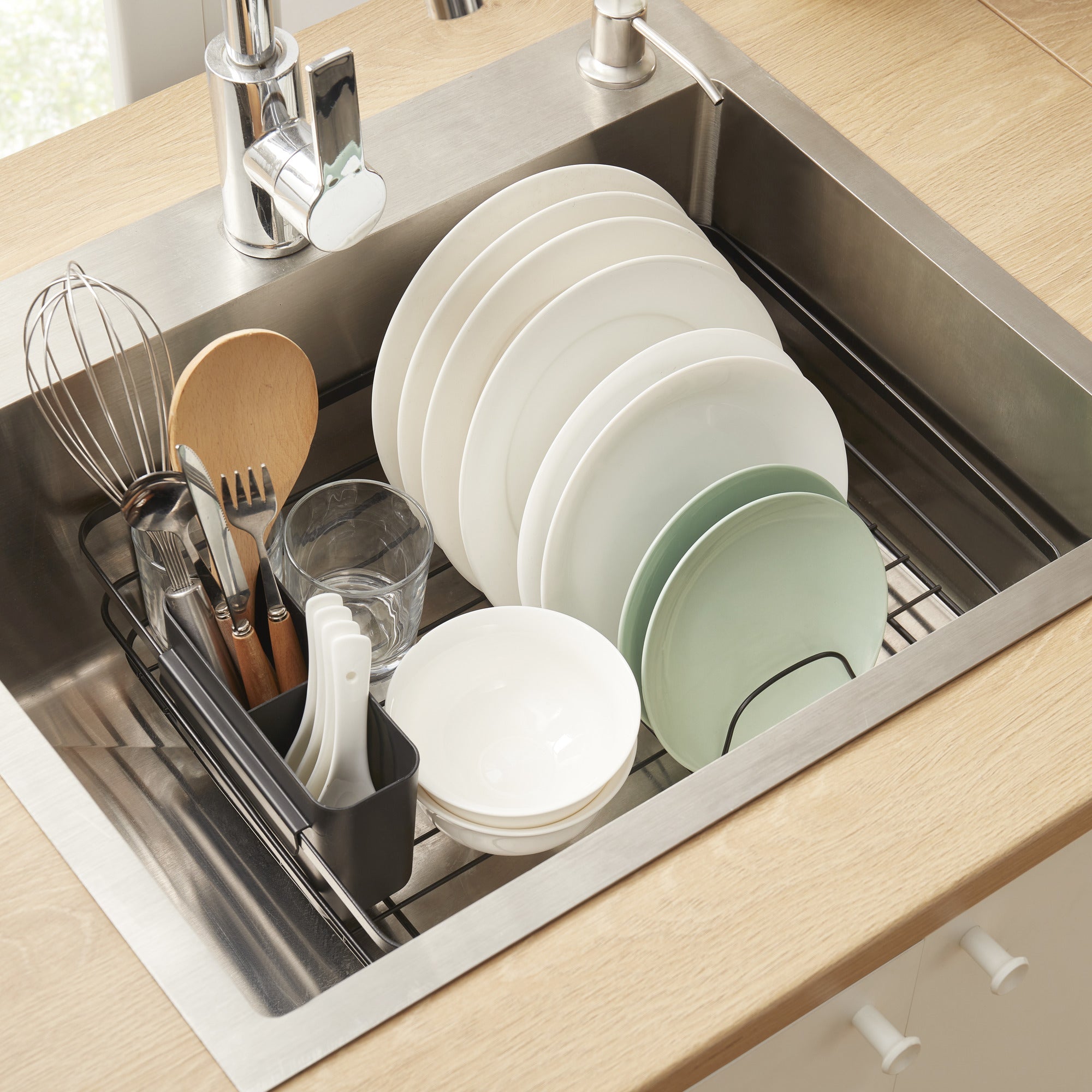 3-Piece Multi-Functional Dish Drying Rack with Drain Board & Utensil Holder