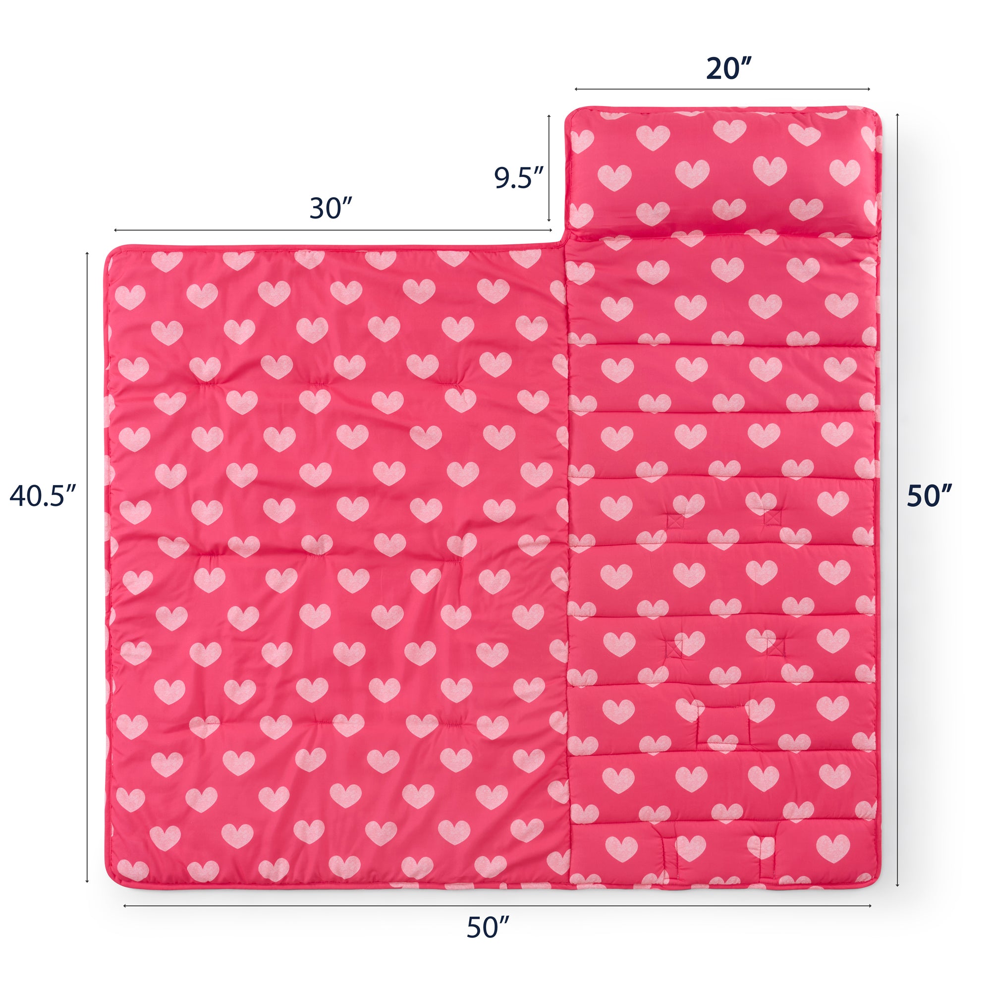 Hearts Sleeping Bag/Nap Mat for Kids with Removable Pillow, 20"x50"