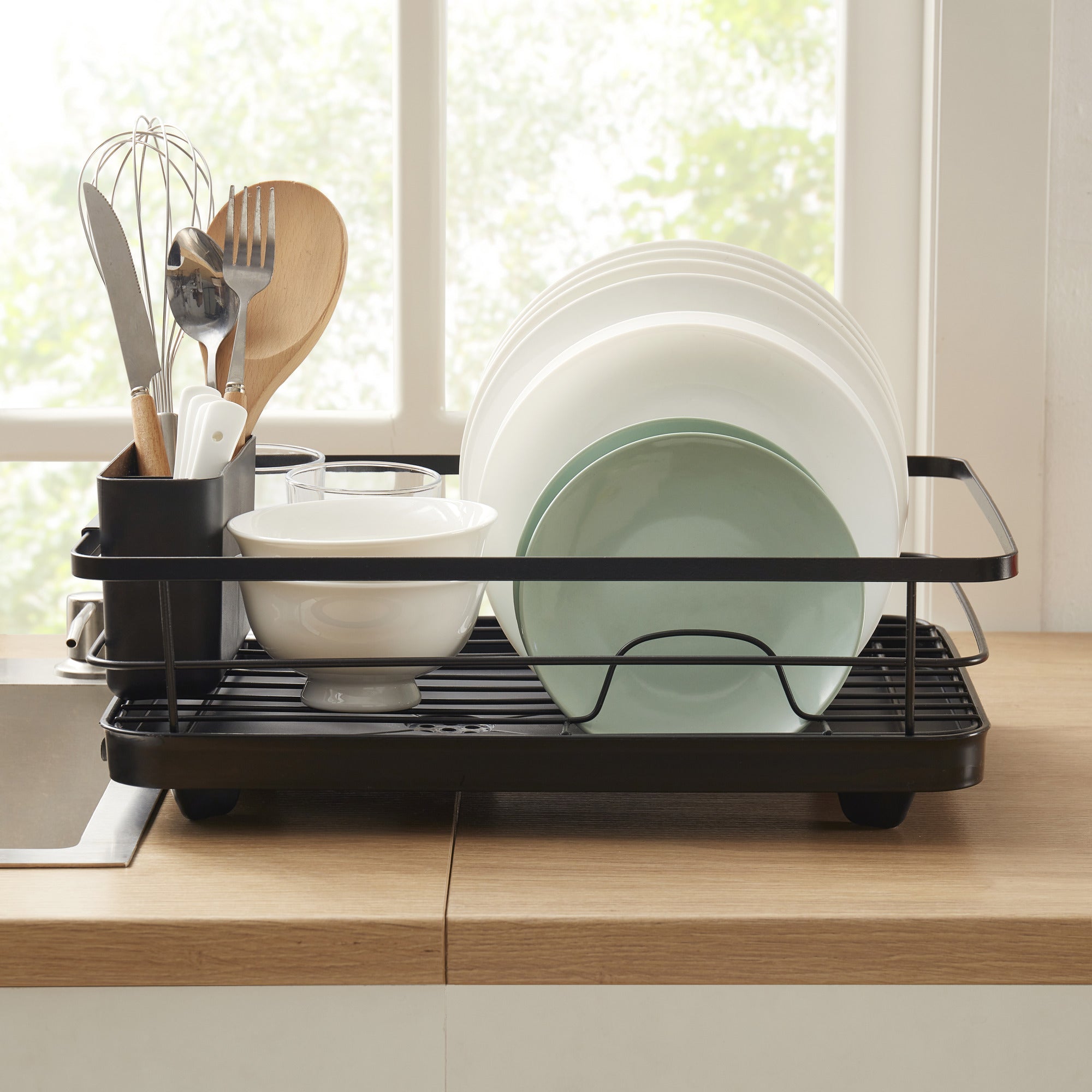 3-Piece Multi-Functional Dish Drying Rack with Drain Board & Utensil Holder