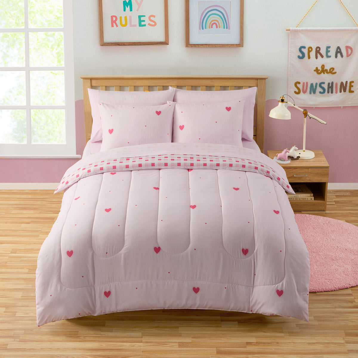 Kids Hearts Printed Bed in a Bag Comforter & Sheet Set