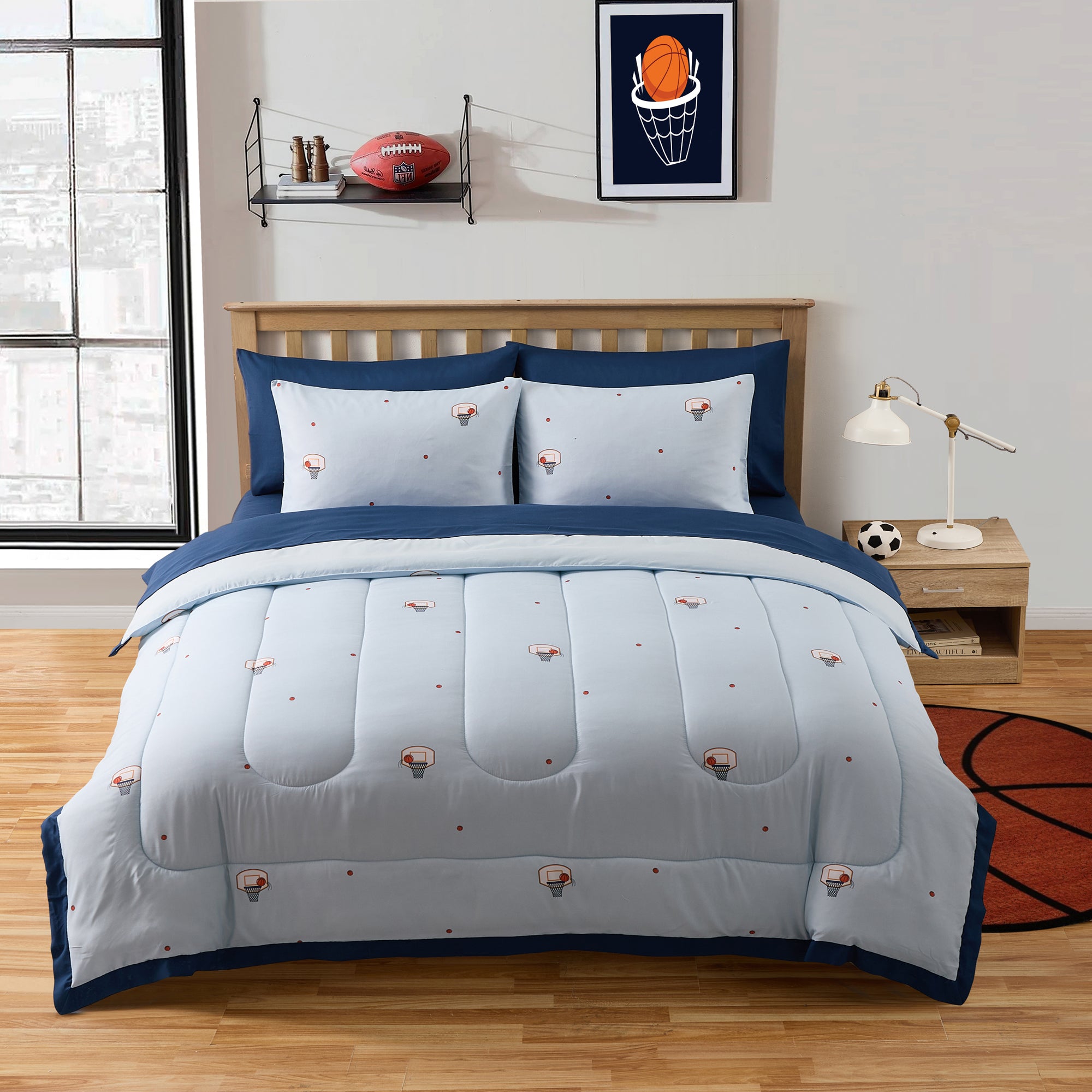 Kids Basketball Printed Bed in a Bag Comforter & Sheet Set