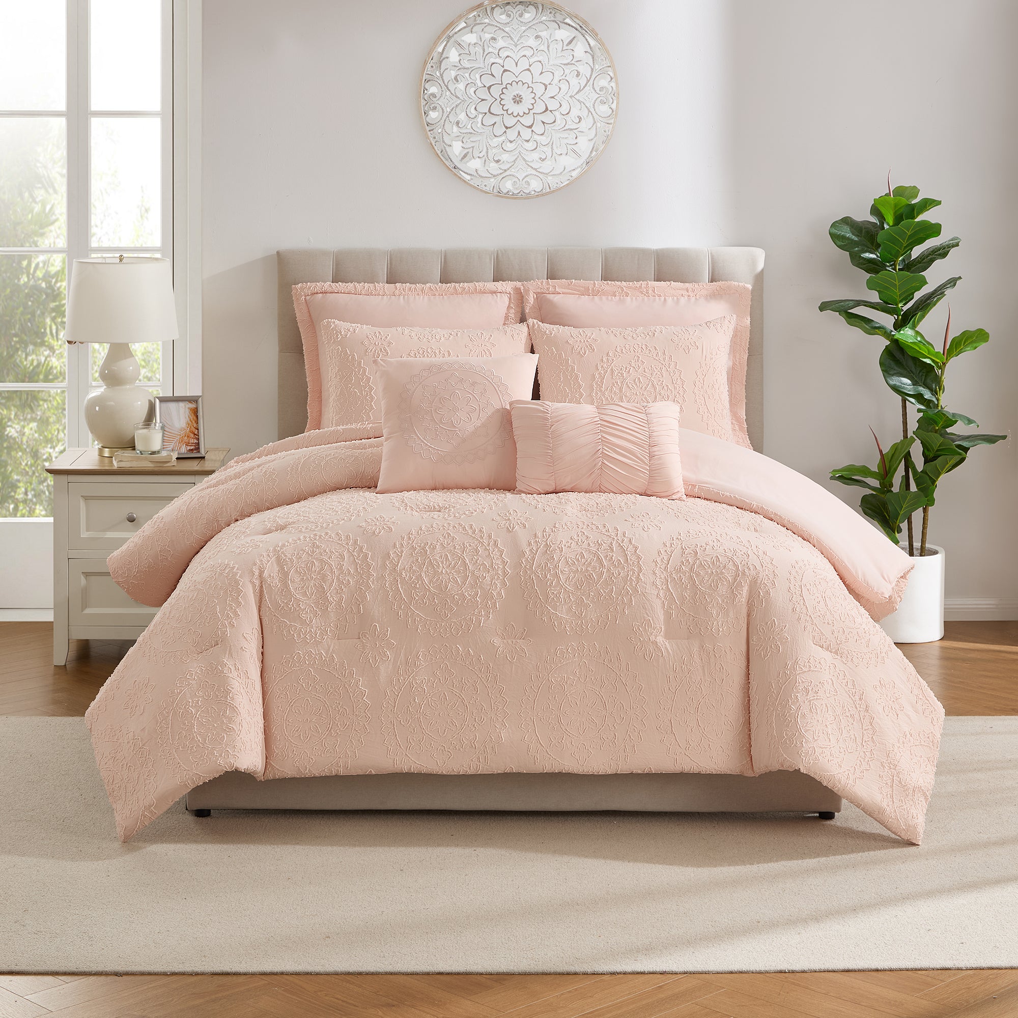 7 Piece Medallion Clip Jacquard Comforter and Dec Pillow Set