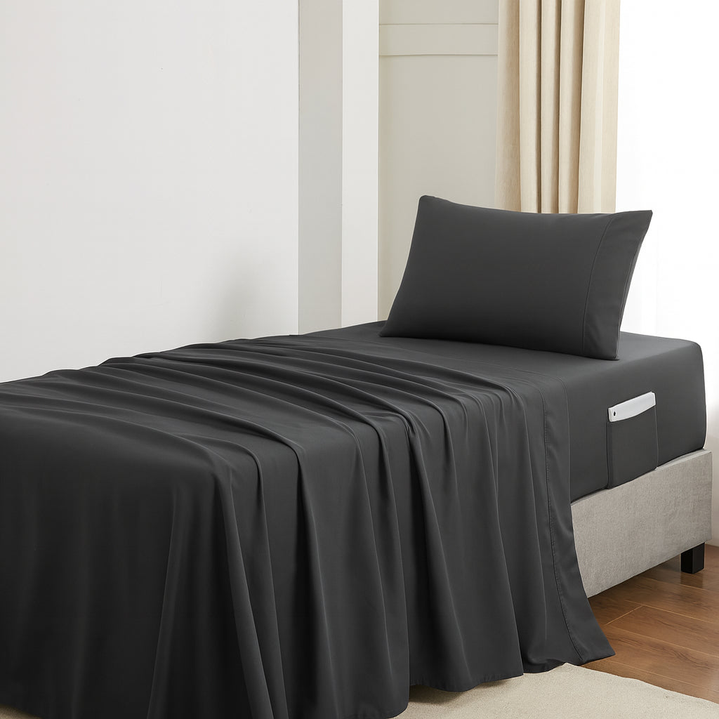 Dorm Room Essentials Twin XL Comforter Set Bedding ?– College-Ready Bundle with Comforter, Mattress Protector & Sheets with Pockets on the Side & Built-in Corner Strap ?– Media Pocket for Device