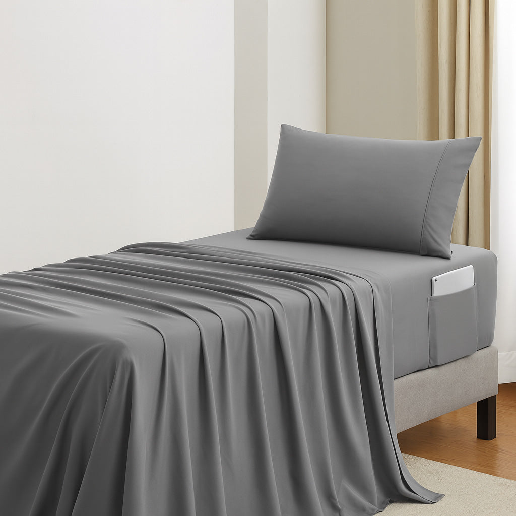 Dorm Room Essentials Twin XL Comforter Set ?– College-Ready Bundle with Comforter, Mattress Protector & Sheets with Pockets on the Side & Built-in Corner Strap ?– Media Pocket for Devices