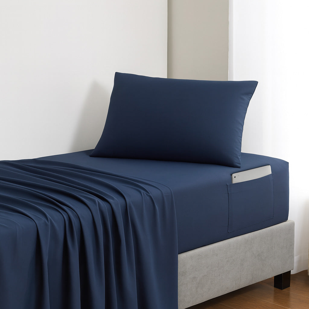 Dorm Room Essentials Twin XL Comforter Set ?– College-Ready Bundle with Comforter, Mattress Protector & Sheets with Pockets on the Side & Built-in Corner Strap ?– Media Pocket for Devices