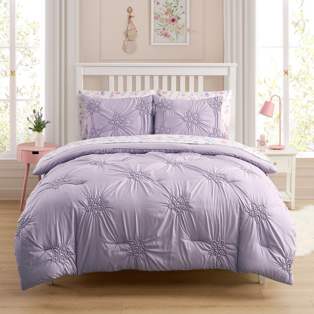 Kids' Pintuck Floral Bed In a Bag Comforter Set