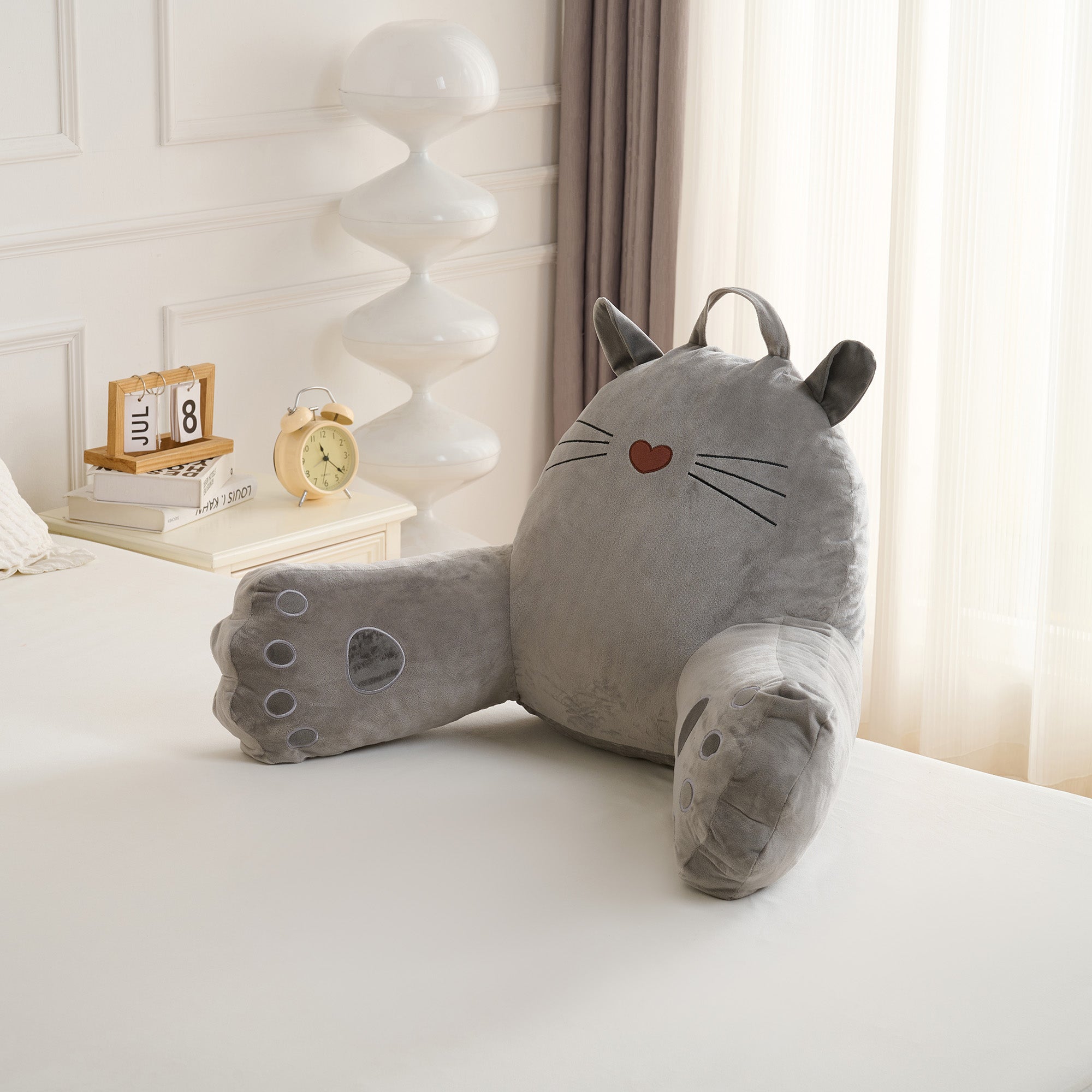 Kitty Cat Reading Pillow for Kids & Teens with Shredded Memory Foam – Soft Velvet Lounger with Fun Character Designs, Removable Washable Cover & Built-in Handle for Reading, Relaxing & Screen Time