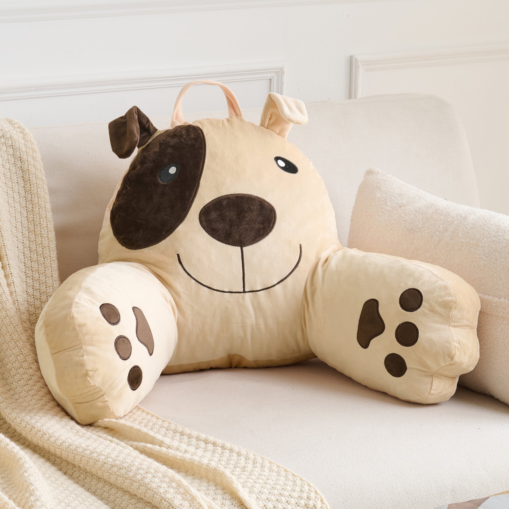 Dog Reading Pillow for Kids & Teens with Shredded Memory Foam – Soft Velvet Lounger with Fun Character Designs, Removable Washable Cover & Built-in Handle for Reading, Relaxing & Screen Time