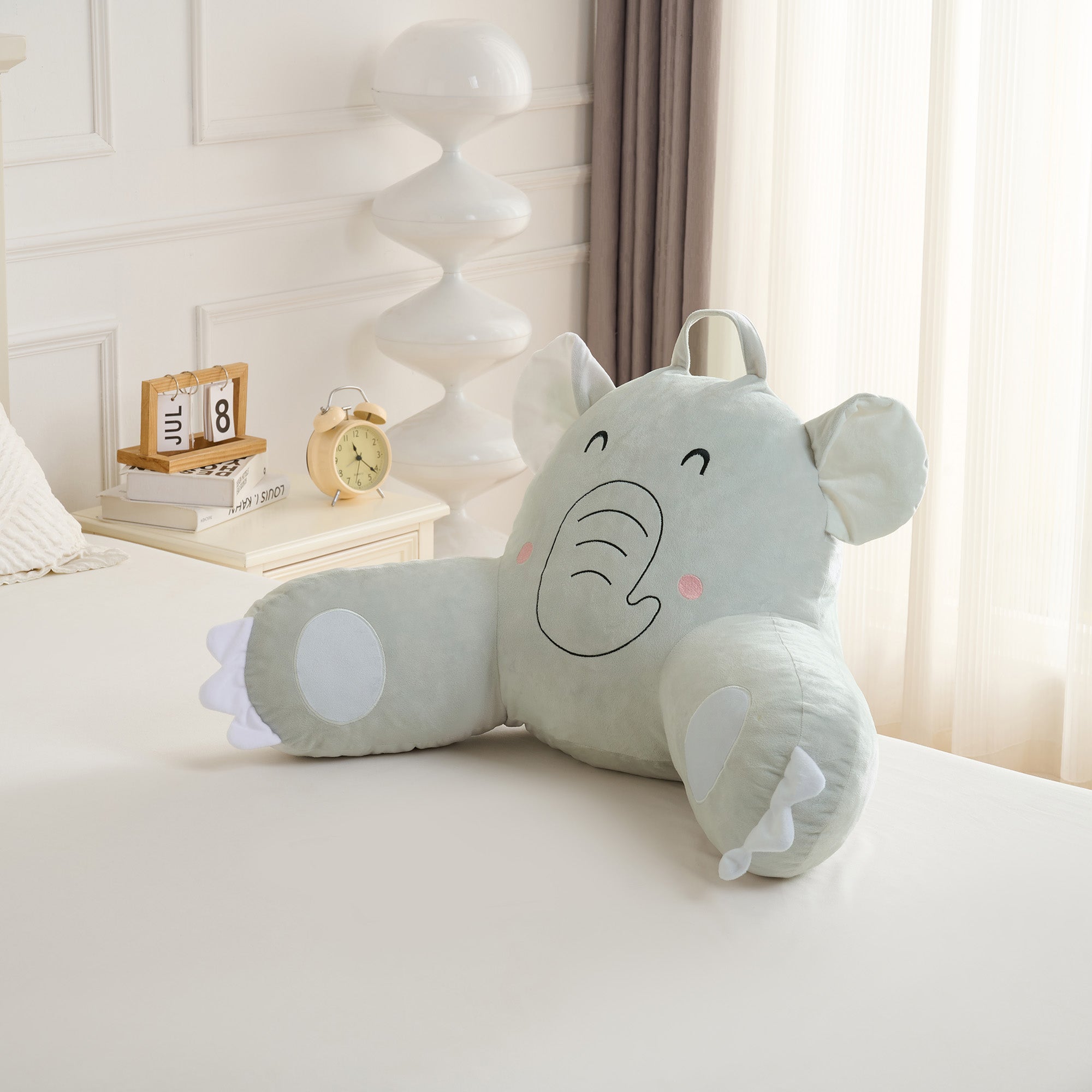 Elephant Reading Pillow for Kids & Teens with Shredded Memory Foam – Soft Velvet Lounger with Fun Character Designs, Removable Washable Cover & Built-in Handle for Reading, Relaxing & Screen Time