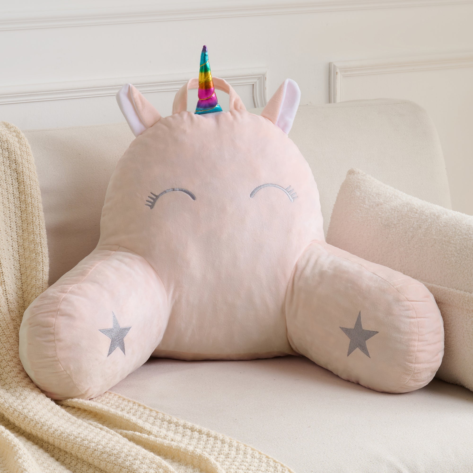 Unicorn Reading Pillow for Kids & Teens with Shredded Memory Foam – Soft Velvet Lounger with Fun Character Designs, Removable Washable Cover & Built-in Handle for Reading, Relaxing & Screen Time