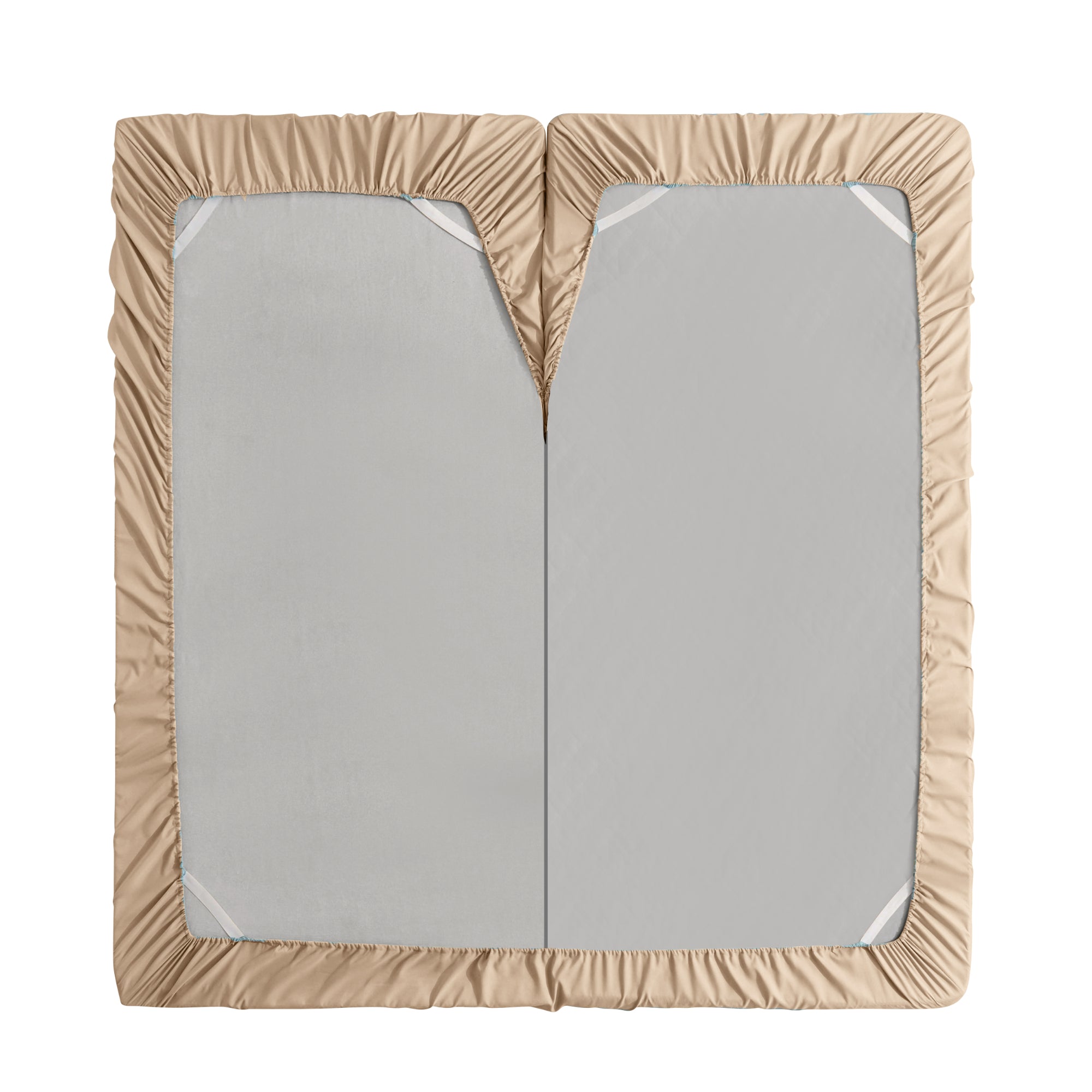 Split Head King Sheets Set for Adjustable Beds 4 Piece Flex Top Bed Sheets – Deep Pocket Split Top Fitted Sheet with Built-In Corner Straps, Luxury Soft Cooling Bedding, Wrinkle Resistant, Beige