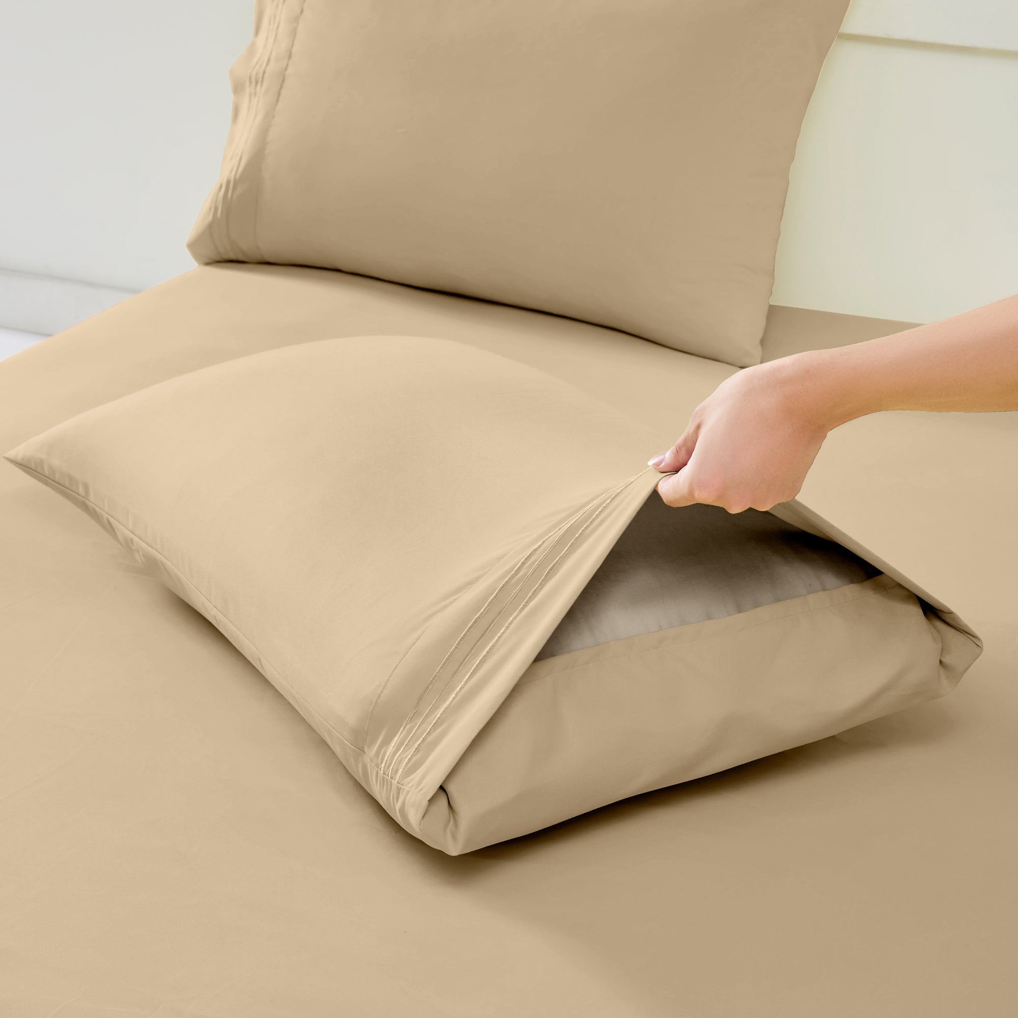 Split Head King Sheets Set for Adjustable Beds 4 Piece Flex Top Bed Sheets – Deep Pocket Split Top Fitted Sheet with Built-In Corner Straps, Luxury Soft Cooling Bedding, Wrinkle Resistant, Beige