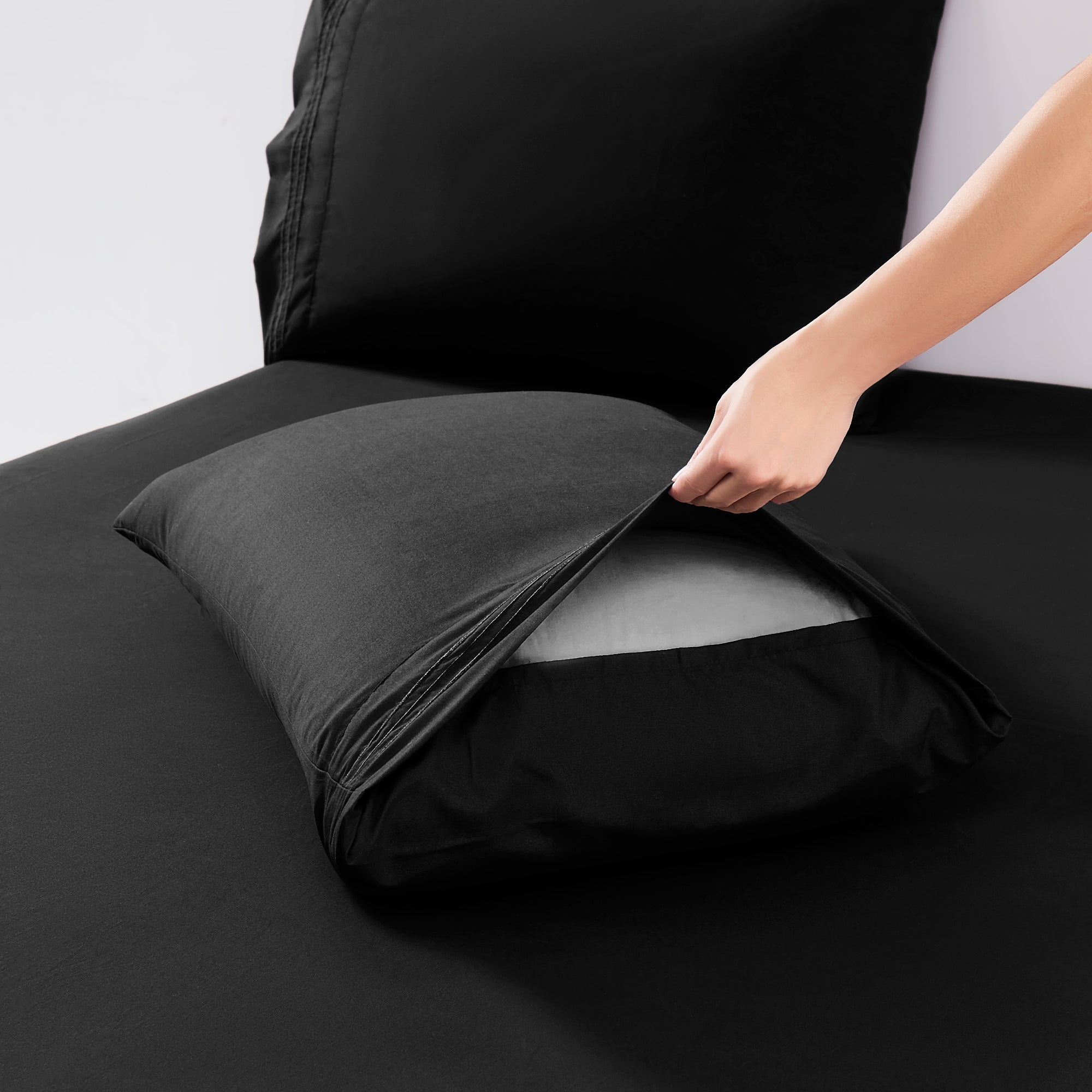 Split Head King Sheets Set for Adjustable Beds 4 Piece Flex Top Bed Sheets – Deep Pocket Split Top Fitted Sheet with Built-In Corner Straps, Luxury Soft Cooling Bedding, Wrinkle Resistant, Black