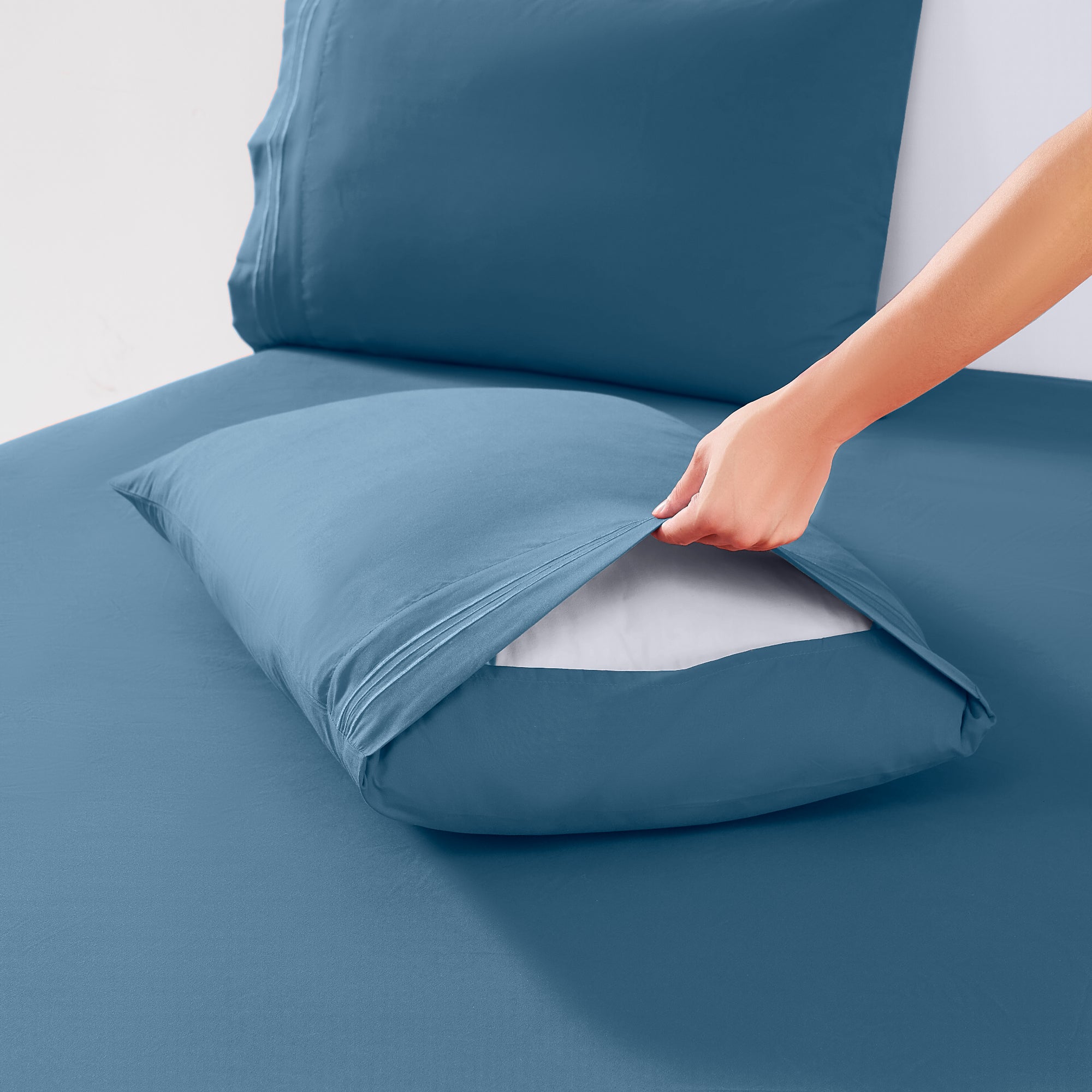 Split Head King Sheets Set for Adjustable Beds 4 Piece Flex Top Bed Sheets – Deep Pocket Split Top Fitted Sheet with Built-In Corner Straps, Luxury Soft Cooling Bedding, Wrinkle Resistant, Denim