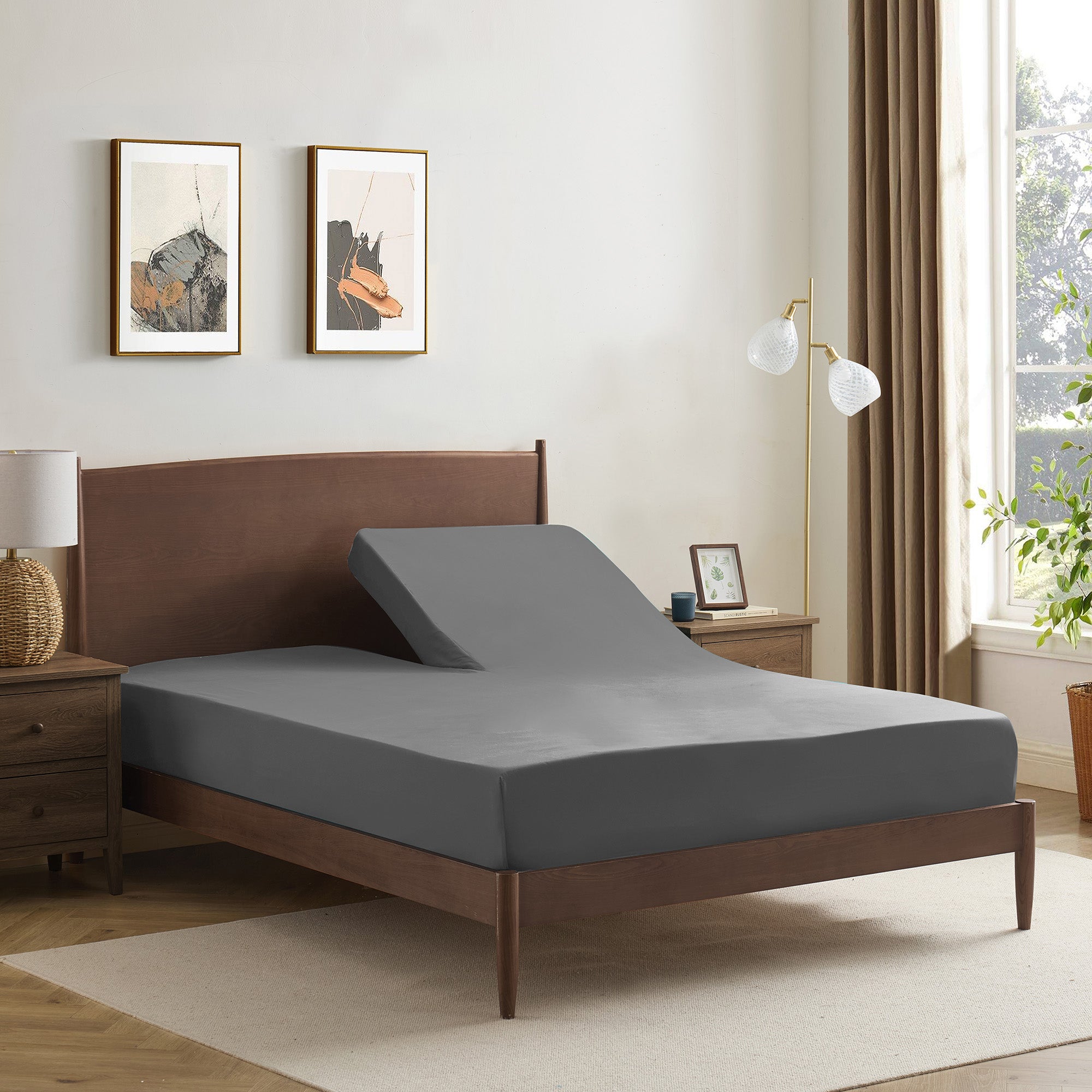 Split Head King Sheets Set for Adjustable Beds 4 Piece Flex Top Bed Sheets – Deep Pocket Split Top Fitted Sheet with Built-In Corner Straps, Luxury Soft Cooling Bedding, Wrinkle Resistant, Gray