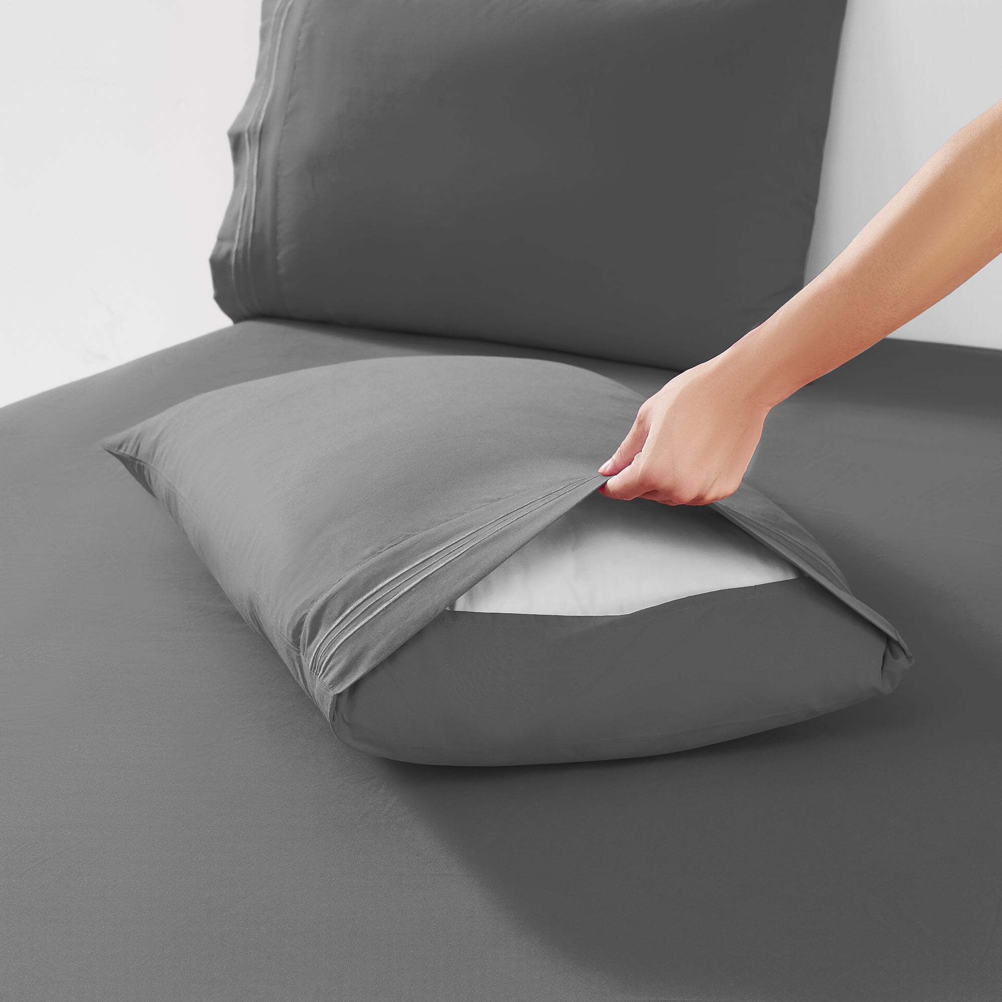 Split Head King Sheets Set for Adjustable Beds 4 Piece Flex Top Bed Sheets – Deep Pocket Split Top Fitted Sheet with Built-In Corner Straps, Luxury Soft Cooling Bedding, Wrinkle Resistant, Gray
