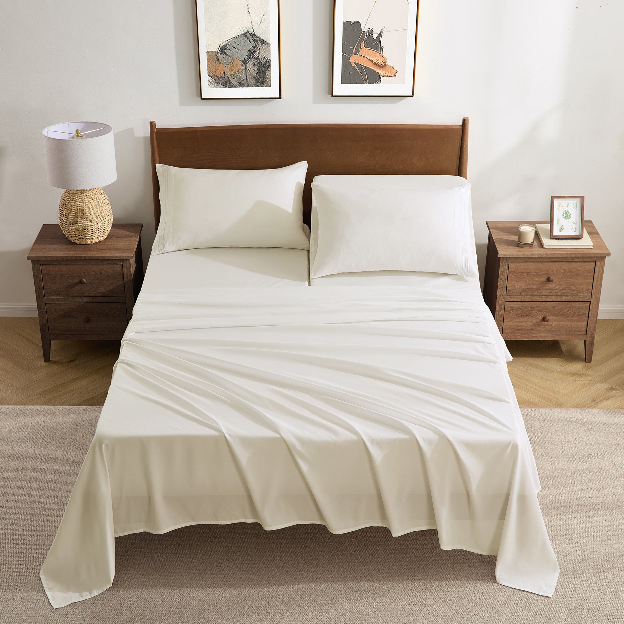 Split Head King Sheets Set for Adjustable Beds 4 Piece Flex Top Bed Sheets – Deep Pocket Split Top Fitted Sheet with Built-In Corner Straps, Luxury Soft Cooling Bedding, Wrinkle Resistant, Ivory