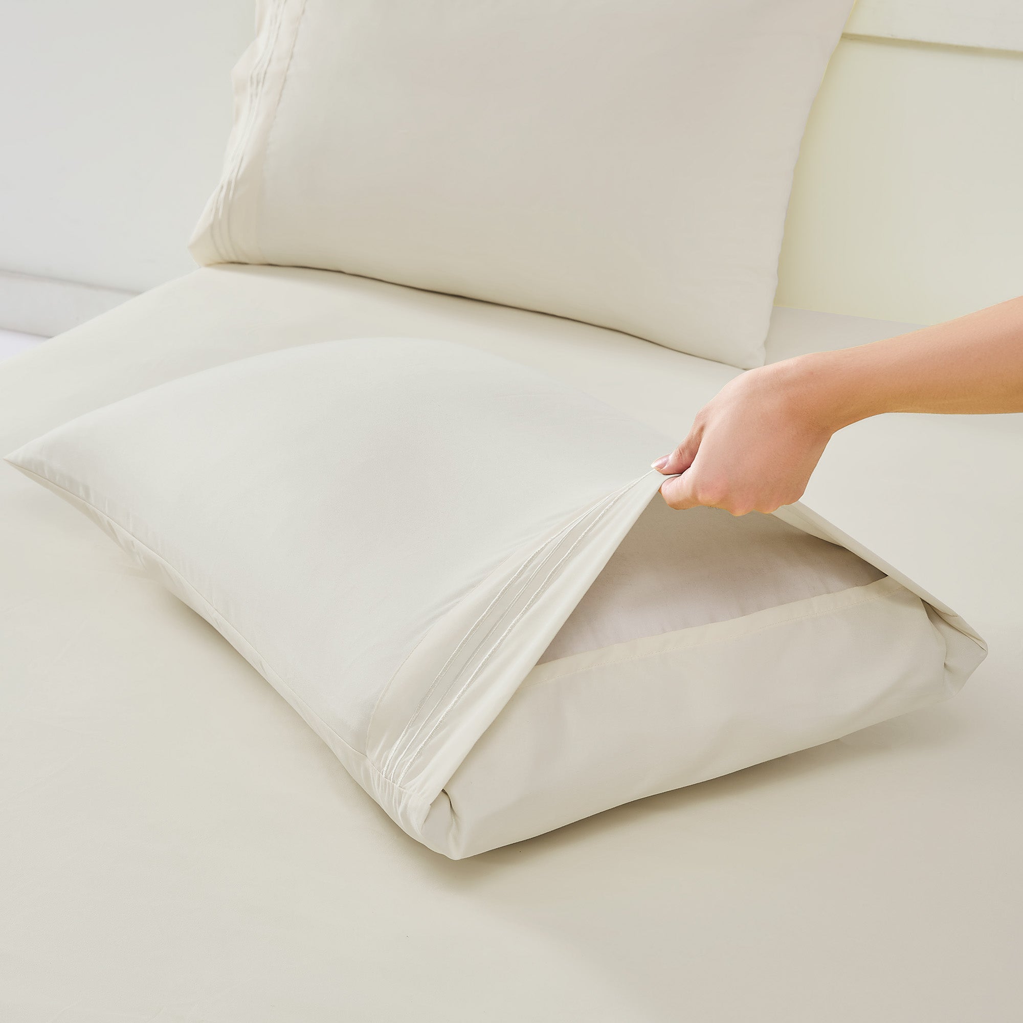 Split Head King Sheets Set for Adjustable Beds 4 Piece Flex Top Bed Sheets – Deep Pocket Split Top Fitted Sheet with Built-In Corner Straps, Luxury Soft Cooling Bedding, Wrinkle Resistant, Ivory