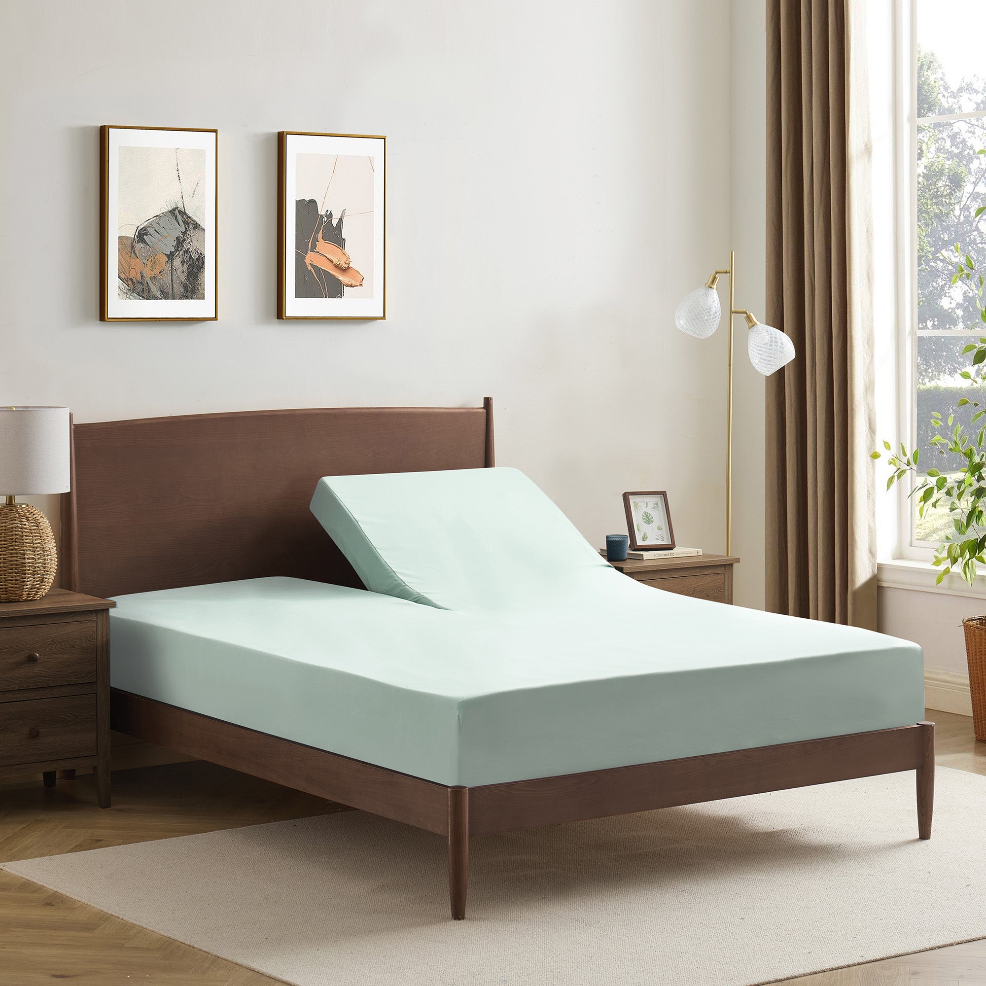 Split Head King Sheets Set for Adjustable Beds 4 Piece Flex Top Bed Sheets – Deep Pocket Split Top Fitted Sheet with Built-In Corner Straps, Luxury Soft Cooling Bedding, Wrinkle Resistant, Mint