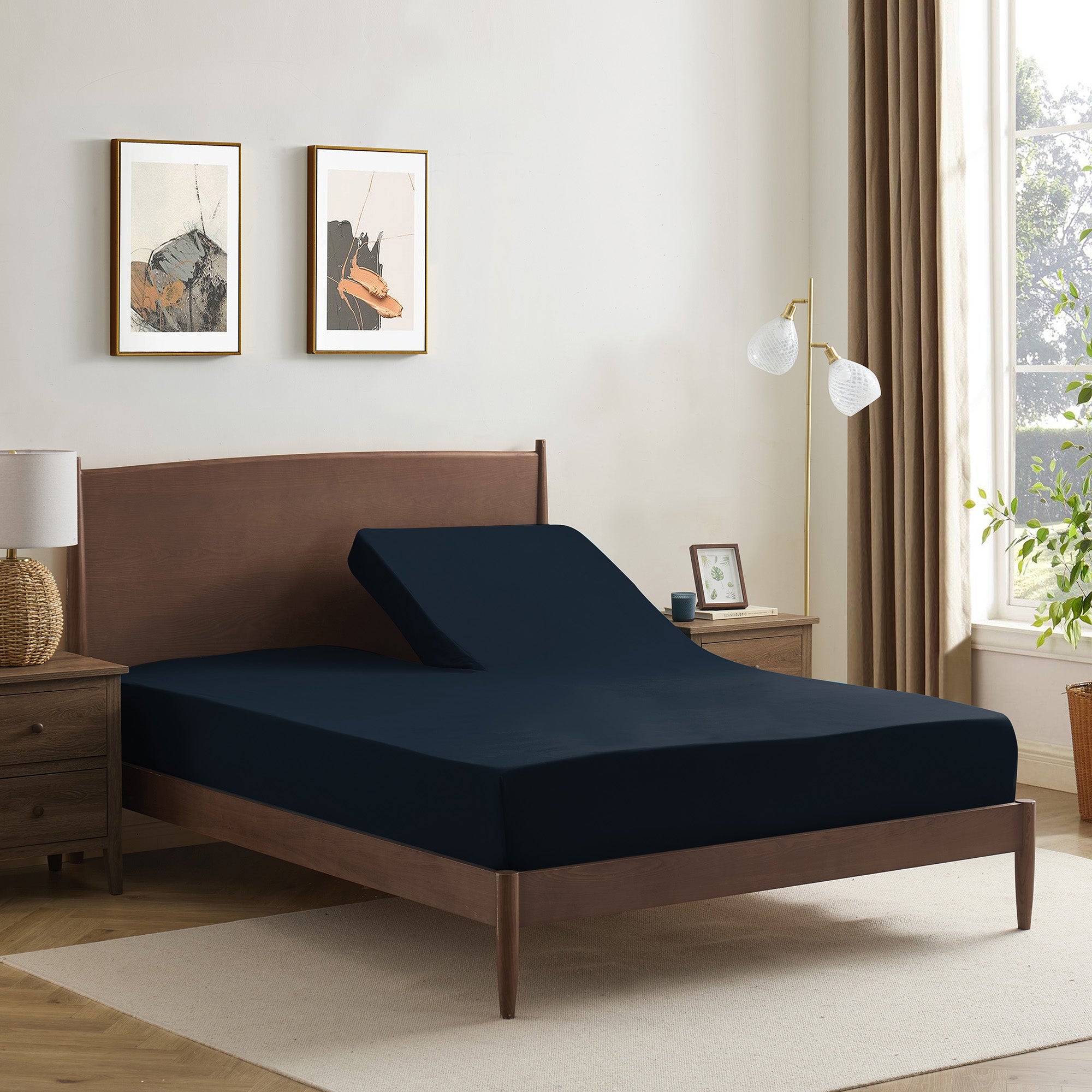 Split Head King Sheets Set for Adjustable Beds 4 Piece Flex Top Bed Sheets – Deep Pocket Split Top Fitted Sheet with Built-In Corner Straps, Luxury Soft Cooling Bedding, Wrinkle Resistant, Navy