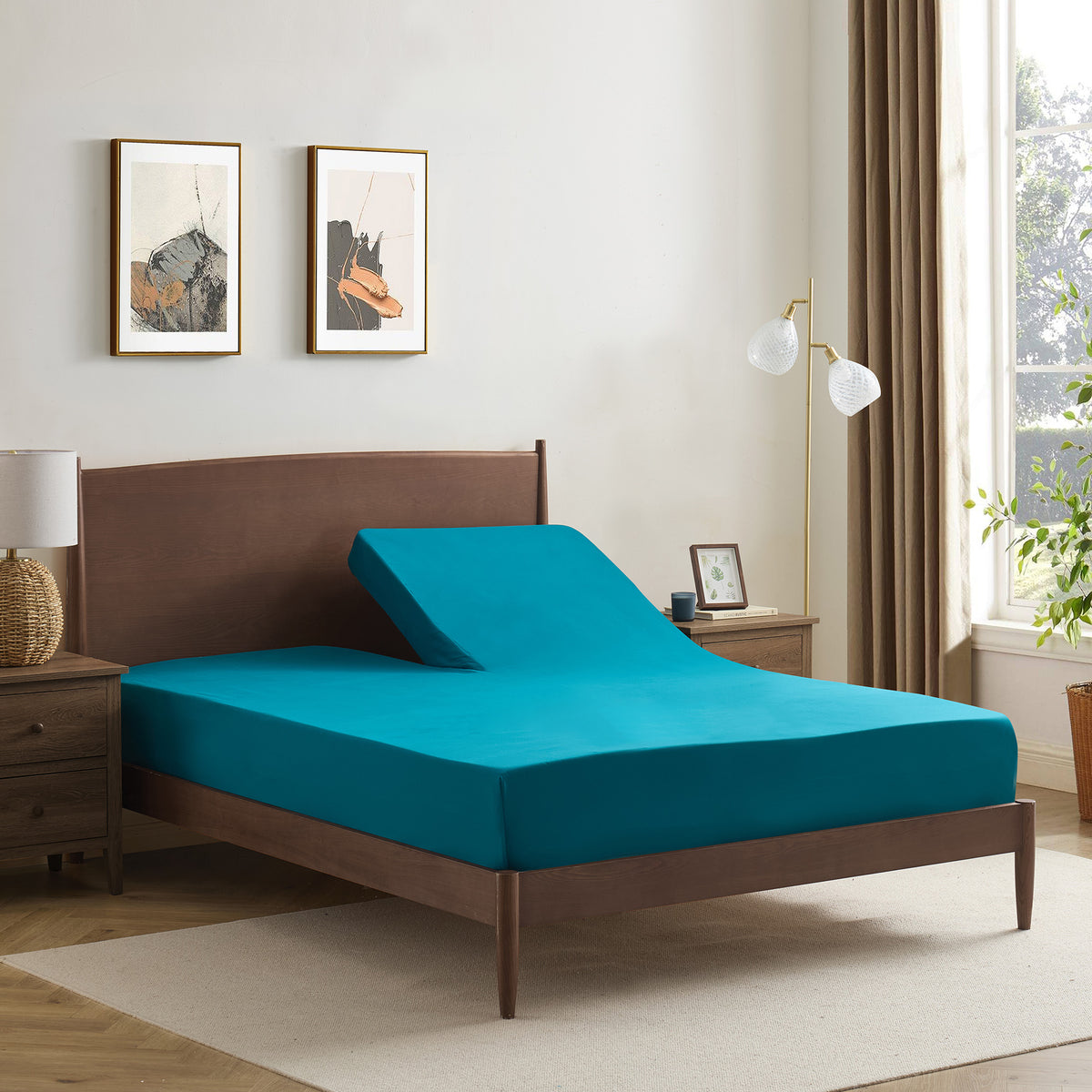 Split Head King Sheets Set for Adjustable Beds 4 Piece Flex Top Bed Sheets – Deep Pocket Split Top Fitted Sheet with Built-In Corner Straps, Luxury Soft Cooling Bedding, Wrinkle Resistant, Teal