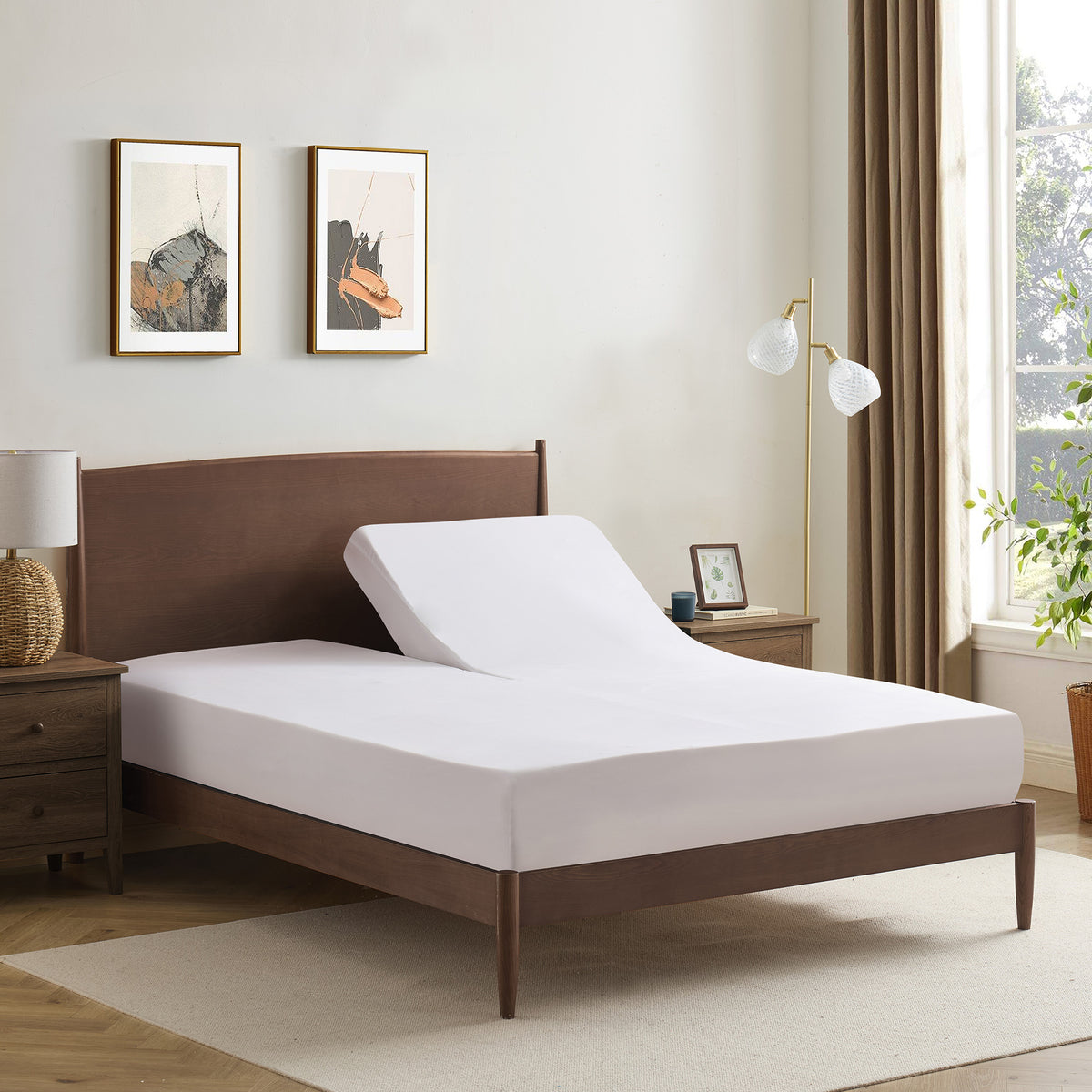 Split Head King Sheets Set for Adjustable Beds 4 Piece Flex Top Bed Sheets – Deep Pocket Split Top Fitted Sheet with Built-In Corner Straps, Luxury Soft Cooling Bedding, Wrinkle Resistant, White