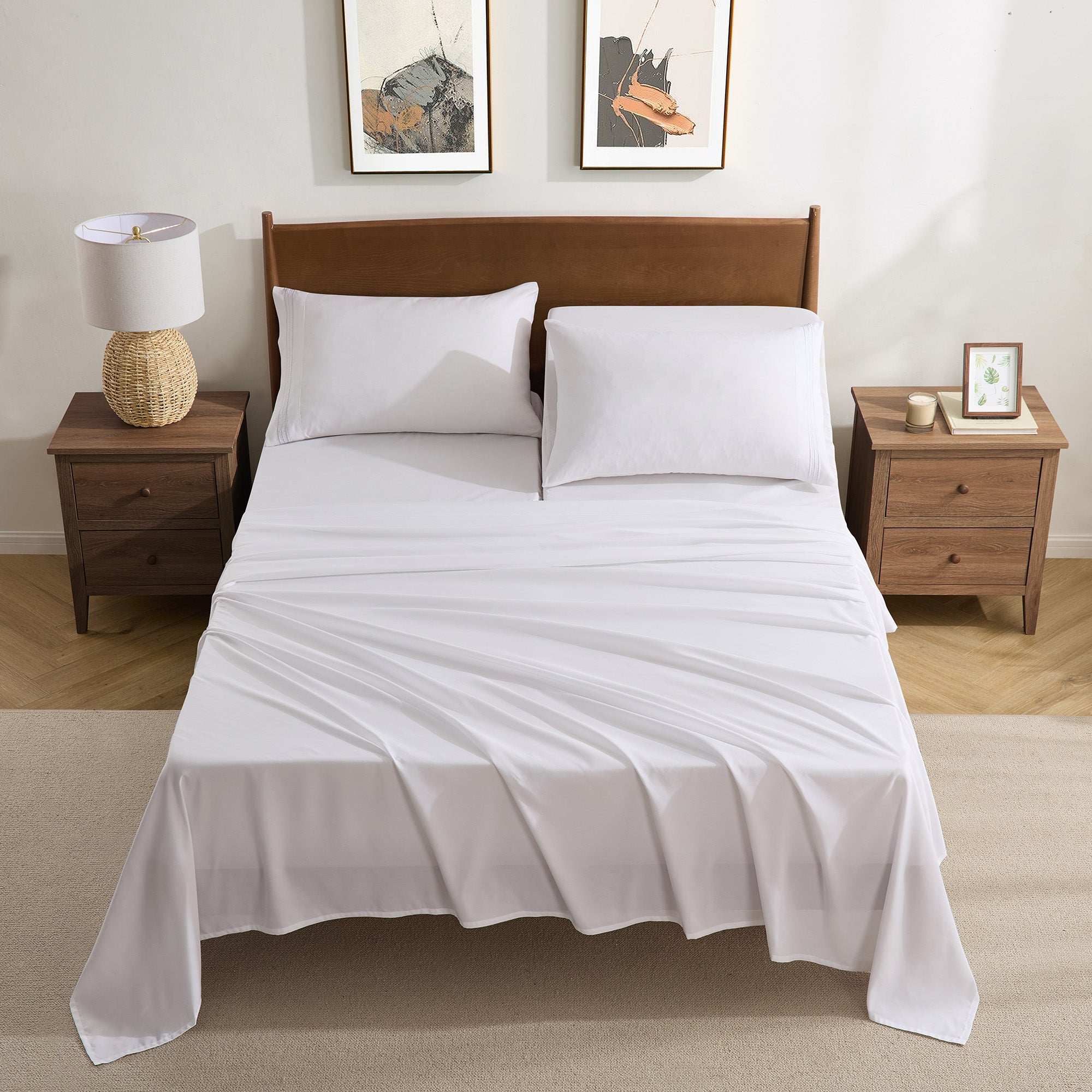 Split Head King Sheets Set for Adjustable Beds 4 Piece Flex Top Bed Sheets – Deep Pocket Split Top Fitted Sheet with Built-In Corner Straps, Luxury Soft Cooling Bedding, Wrinkle Resistant, White