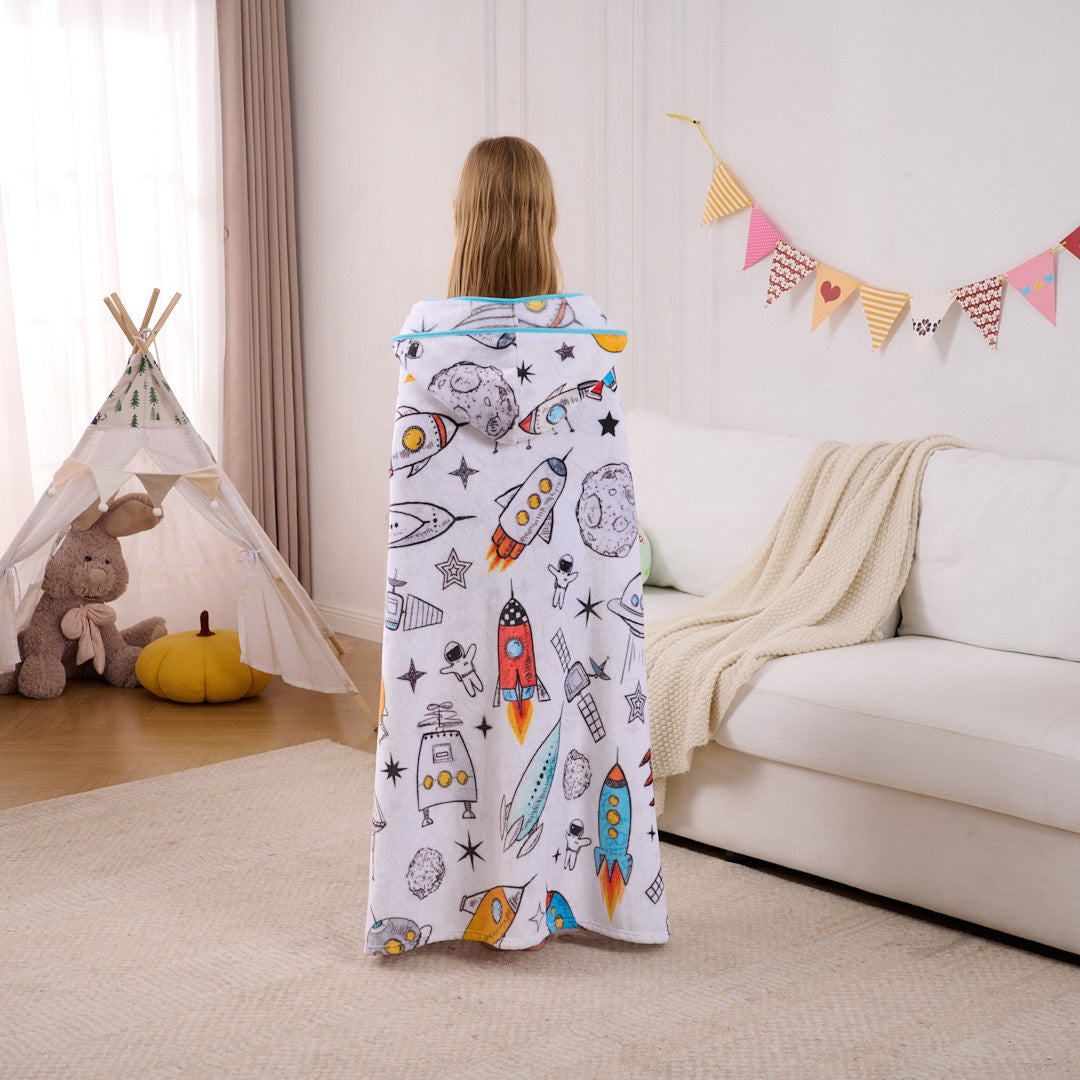 Kids' Hooded Blanket 50" Wide x 45" Length - Floating in Space
