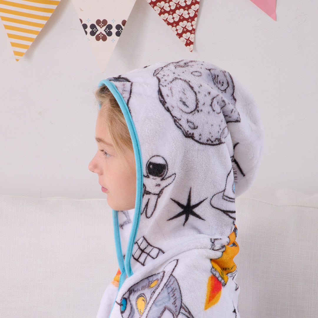 Kids' Hooded Blanket 50" Wide x 45" Length - Floating in Space