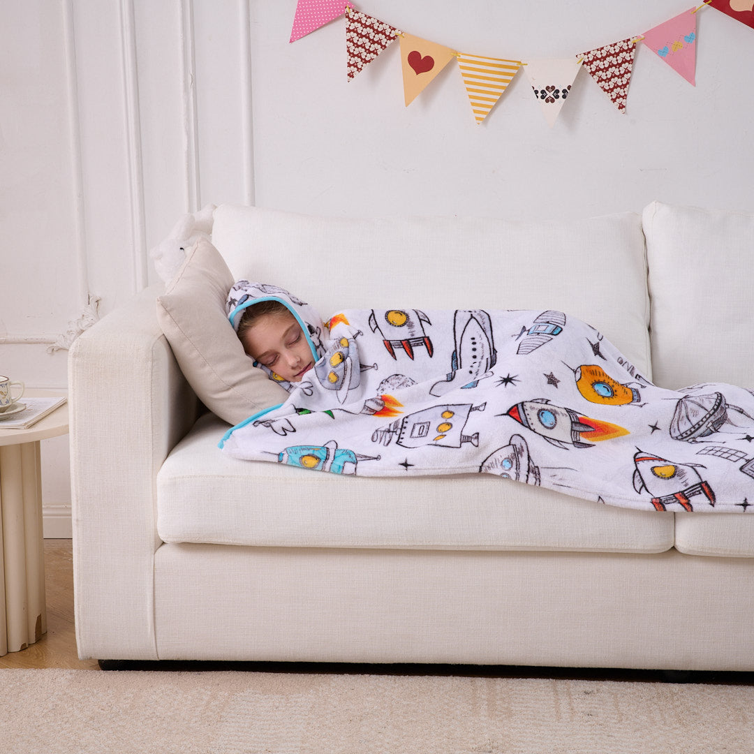 Kids' Hooded Blanket 50" Wide x 45" Length - Floating in Space