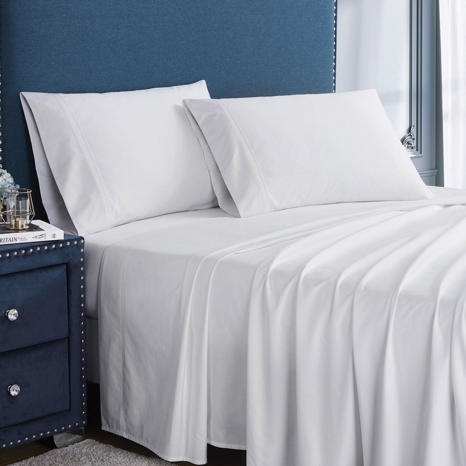 400 Thread Count Cotton Bed Sheet Set White - Bed