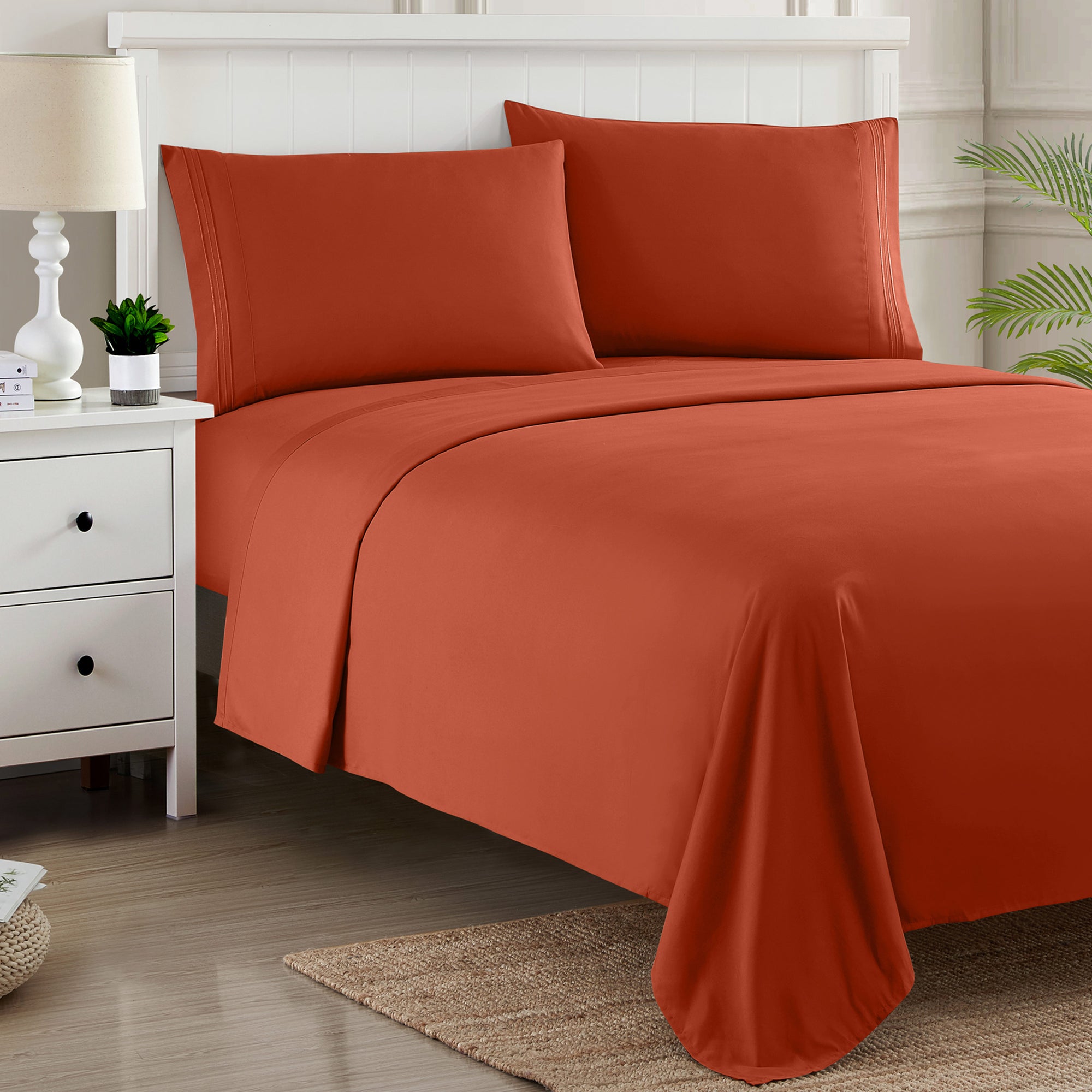 1500 Supreme Collection Sheet Sets Rust - Luxury Hotel Bed Sheets and Pillowcase Set For Mattress - Extra Soft, Elastic Corner Straps, Deep Pocket Sheets, Rust