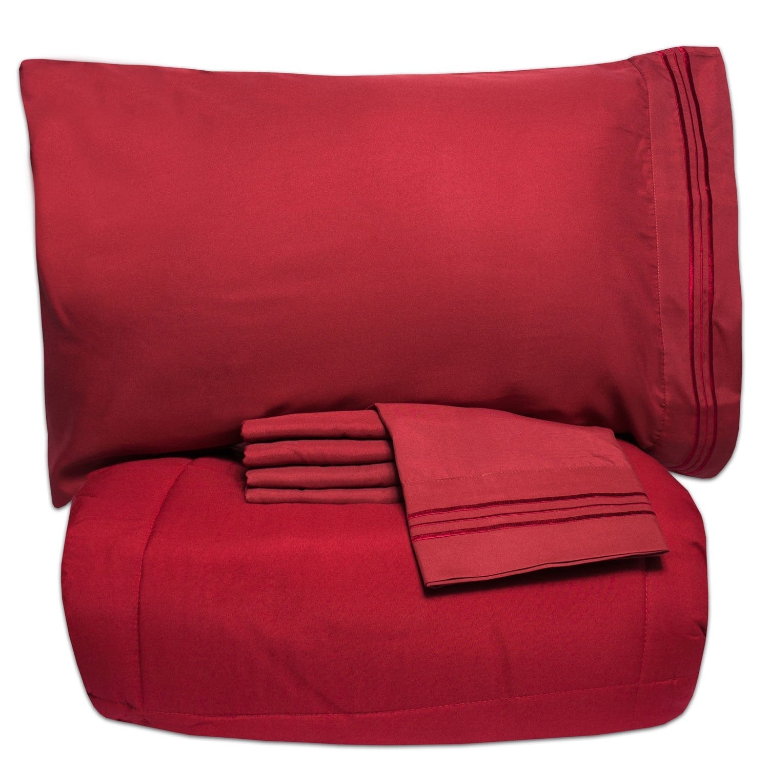 Basic 5-Piece Bed in a Bag  Set Burgundy - Folded