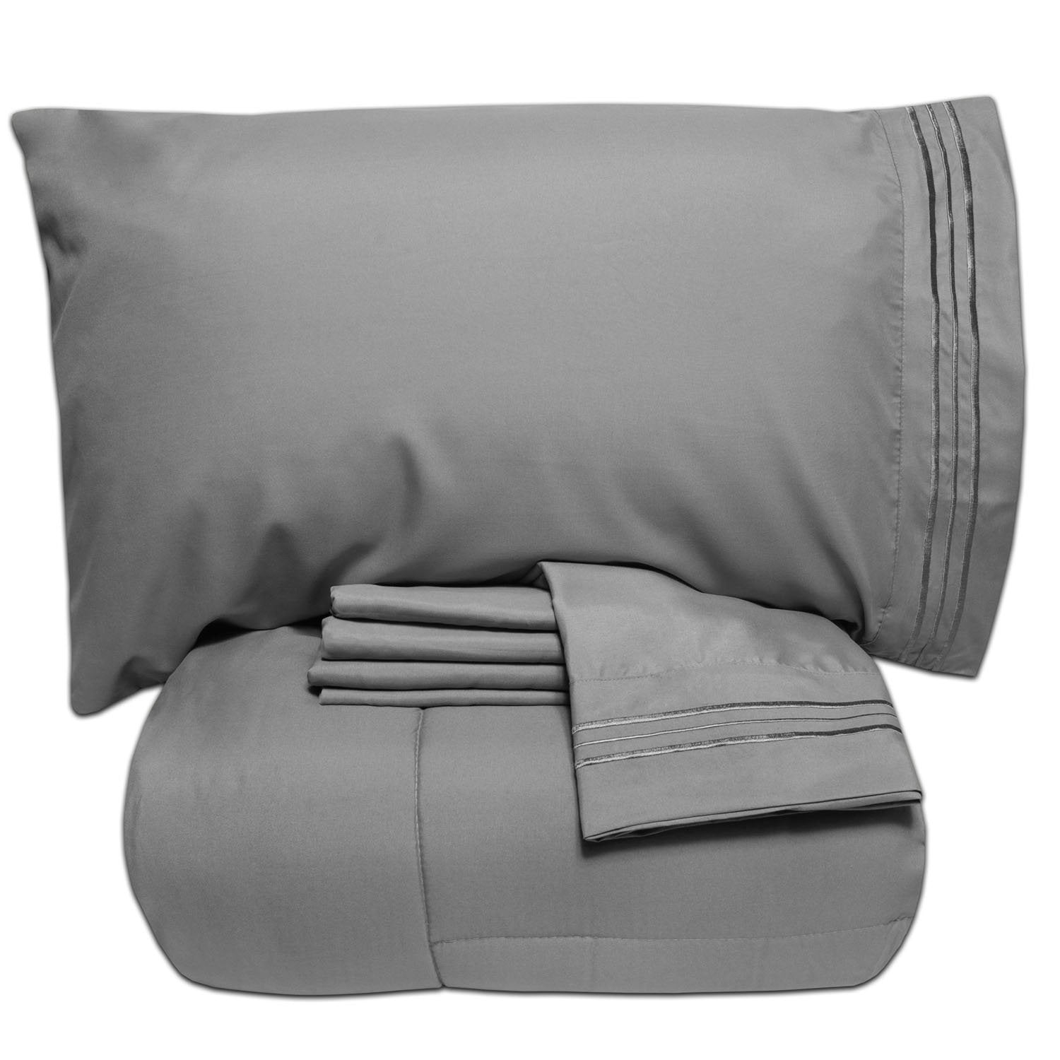 Basic 5-Piece Bed in a Bag  Set Gray - Folded