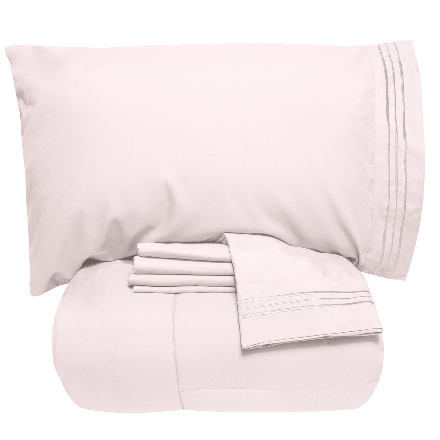 Basic 5-Piece Bed in a Bag  Set Pale Pink - Folded
