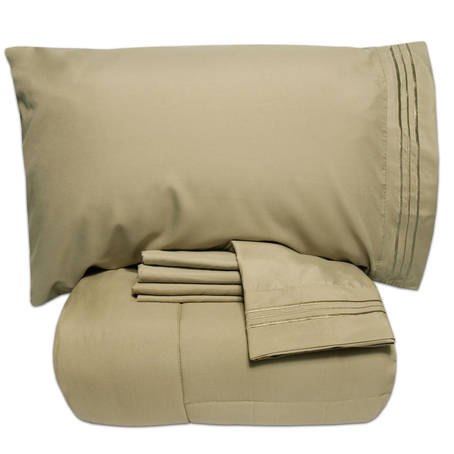 Basic 5-Piece Bed in a Bag  Set Sage - Folded