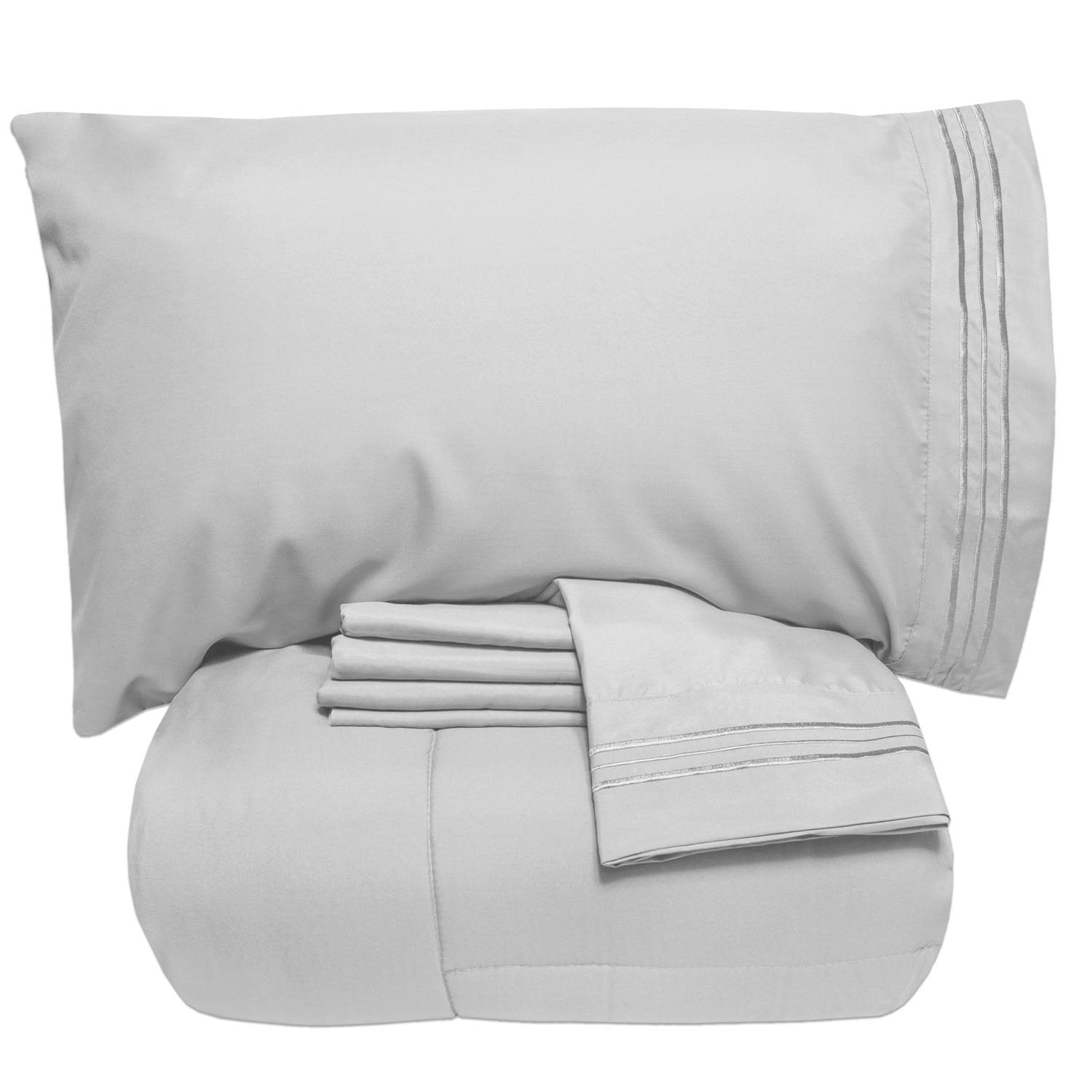 Basic 5-Piece Bed in a Bag  Set Silver - Folded